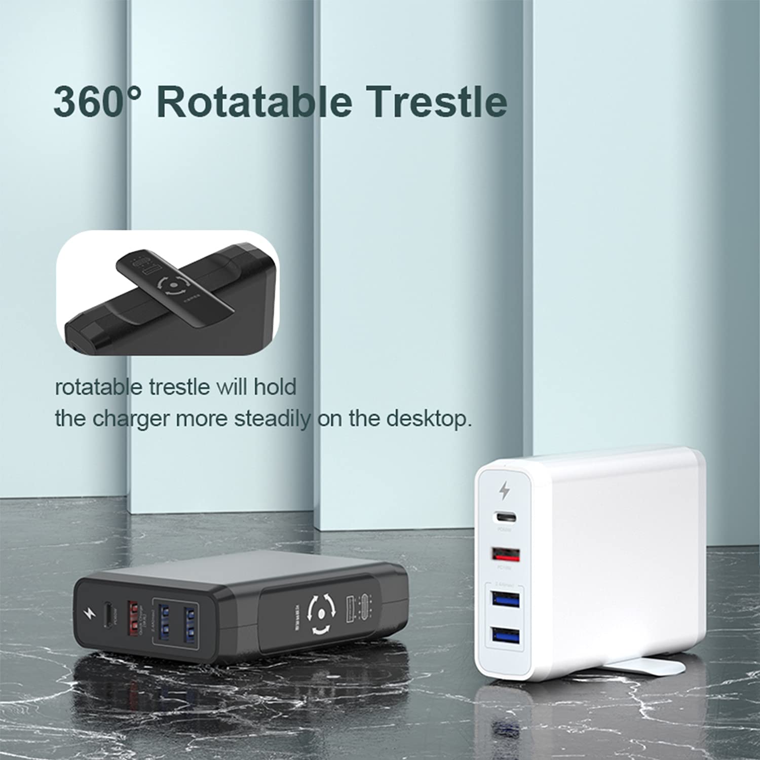 Runpower 90W 4-Port USB C Fast Wall Charger with 60W PD & 18W QC Ports - Dual USB A Ports 12W - Compatible with MacBook Pro/Air, iPhone, iPad, Samsung Galaxy - Perfect for Home, Office & Travel Charging