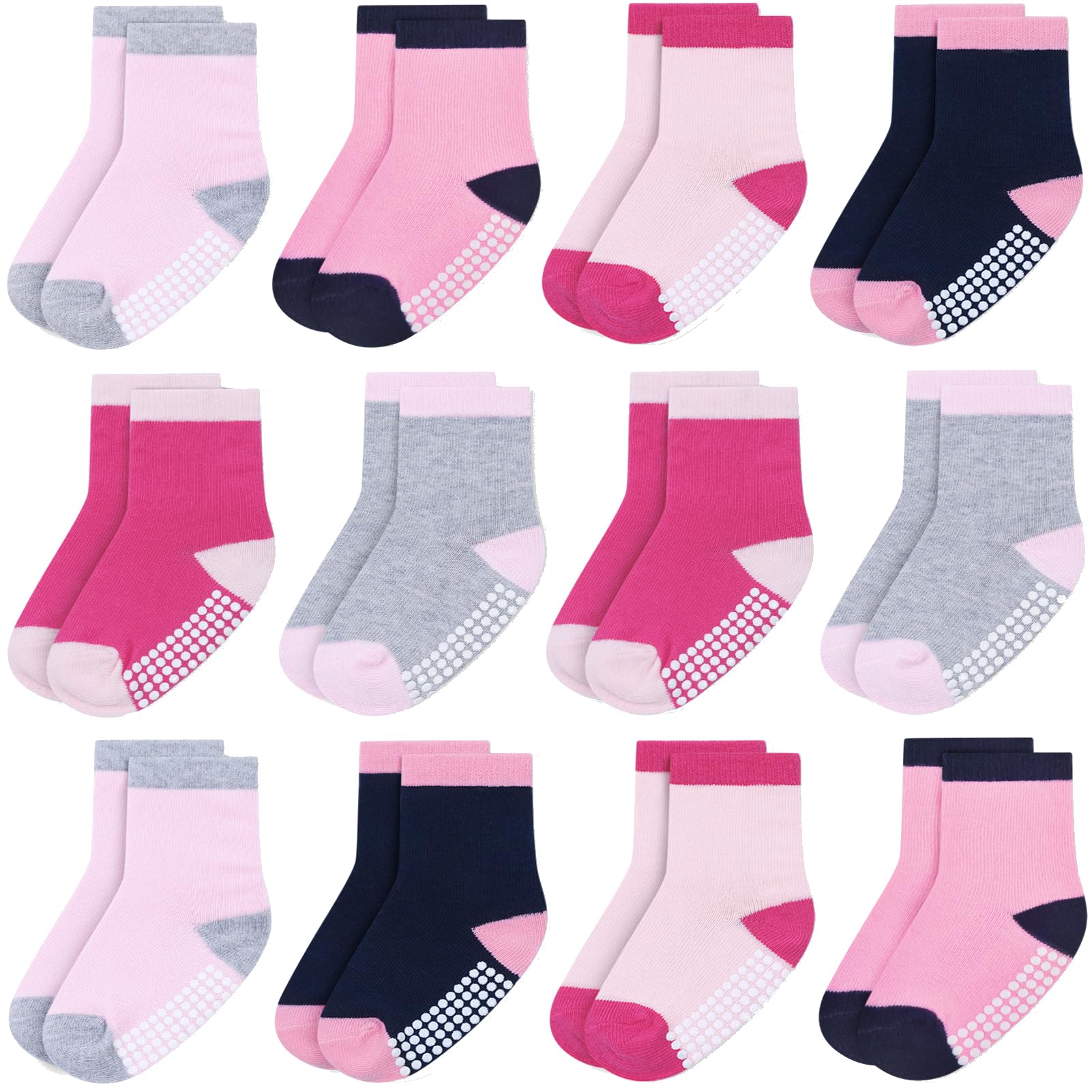 12 Pack Non-Slip Baby Socks for Boys & Girls - Soft Cotton Ankle Socks for Toddlers & Infants - Perfect for Playtime, Daycare and First Steps