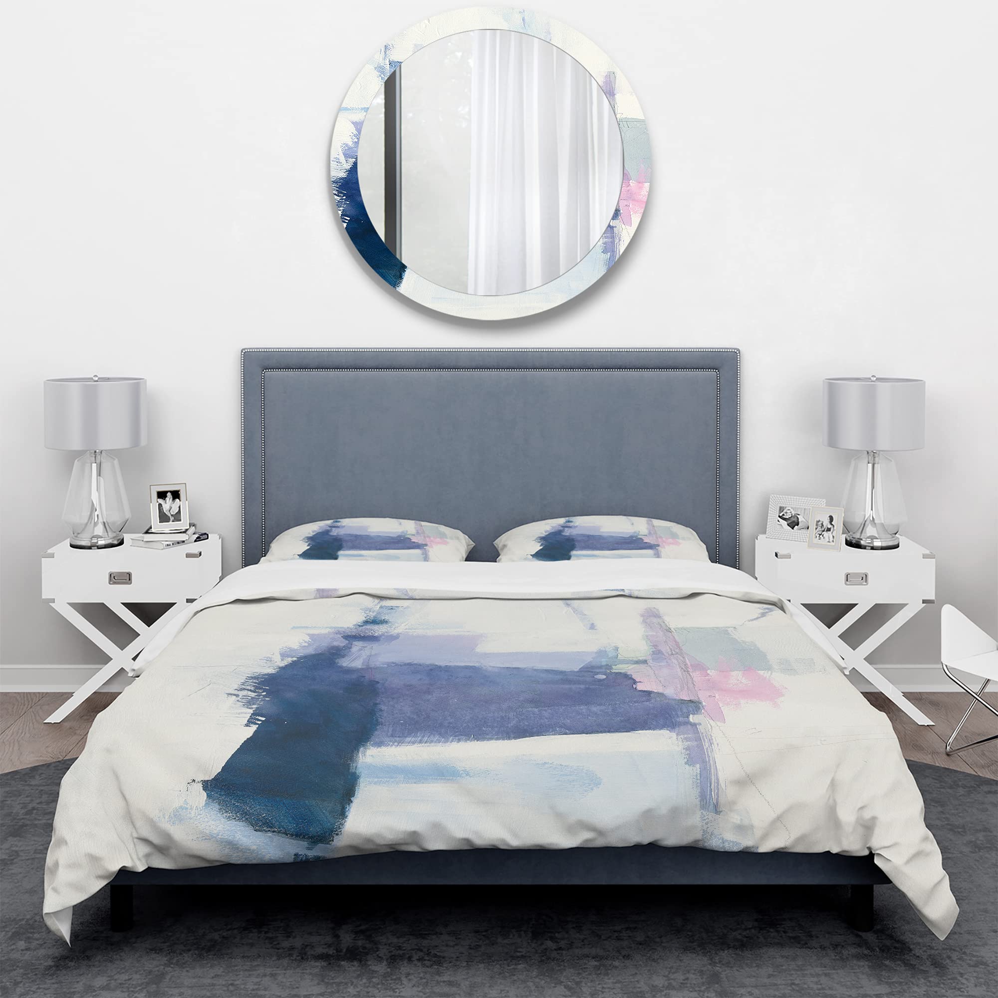 DesignQ Blue Interlude Modern & Contemporary Duvet Cover Set - Twin Size Abstract Bedding 3-Piece Set for All Seasons | Perfect for Guest Rooms, Dorms & Contemporary Bedrooms