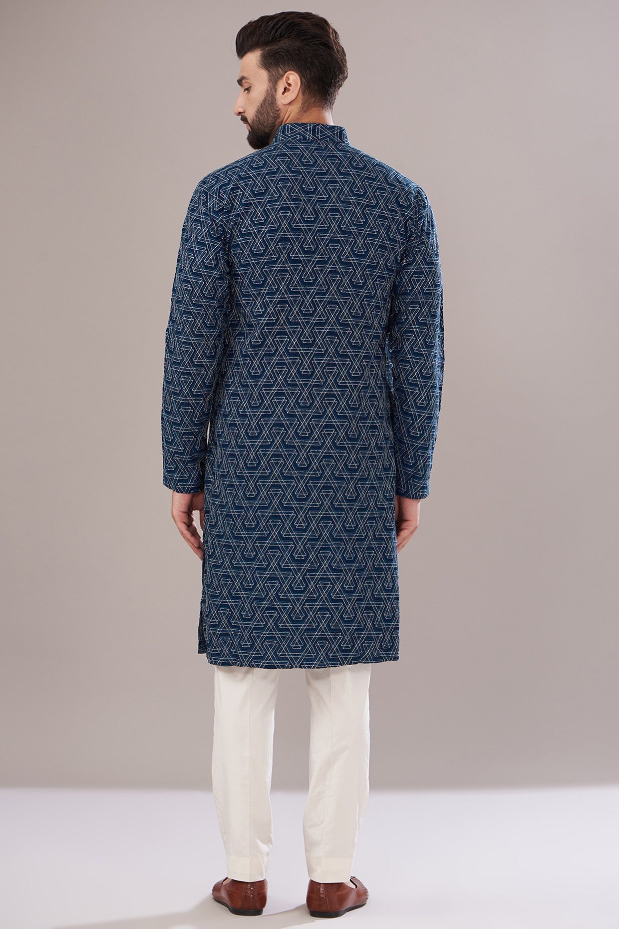 Navy Blue Silk Embroidered Kurta for Women - Elegant Handmade Indian Traditional Dress for Parties & Weddings | Perfect for Festive Occasions, Cultural Events & Special Celebrations