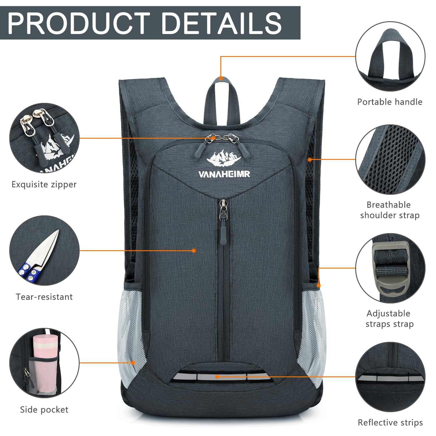 Esup 15L Lightweight Foldable Hiking Backpack - Compact Travel Daypack for Camping, Hiking & Outdoor Adventures - Water-Resistant Packable Backpack for Women & Men (Dark Gray) - Perfect for Day Trips, Commuting & Weekend Getaways