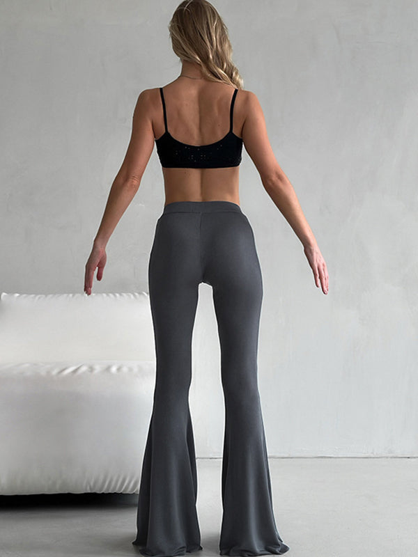 ZASUWA Women's V-Shaped Waist Striped Casual Flare Leggings - Loose Fit Yoga Pants for Workout, Running & Everyday Wear
