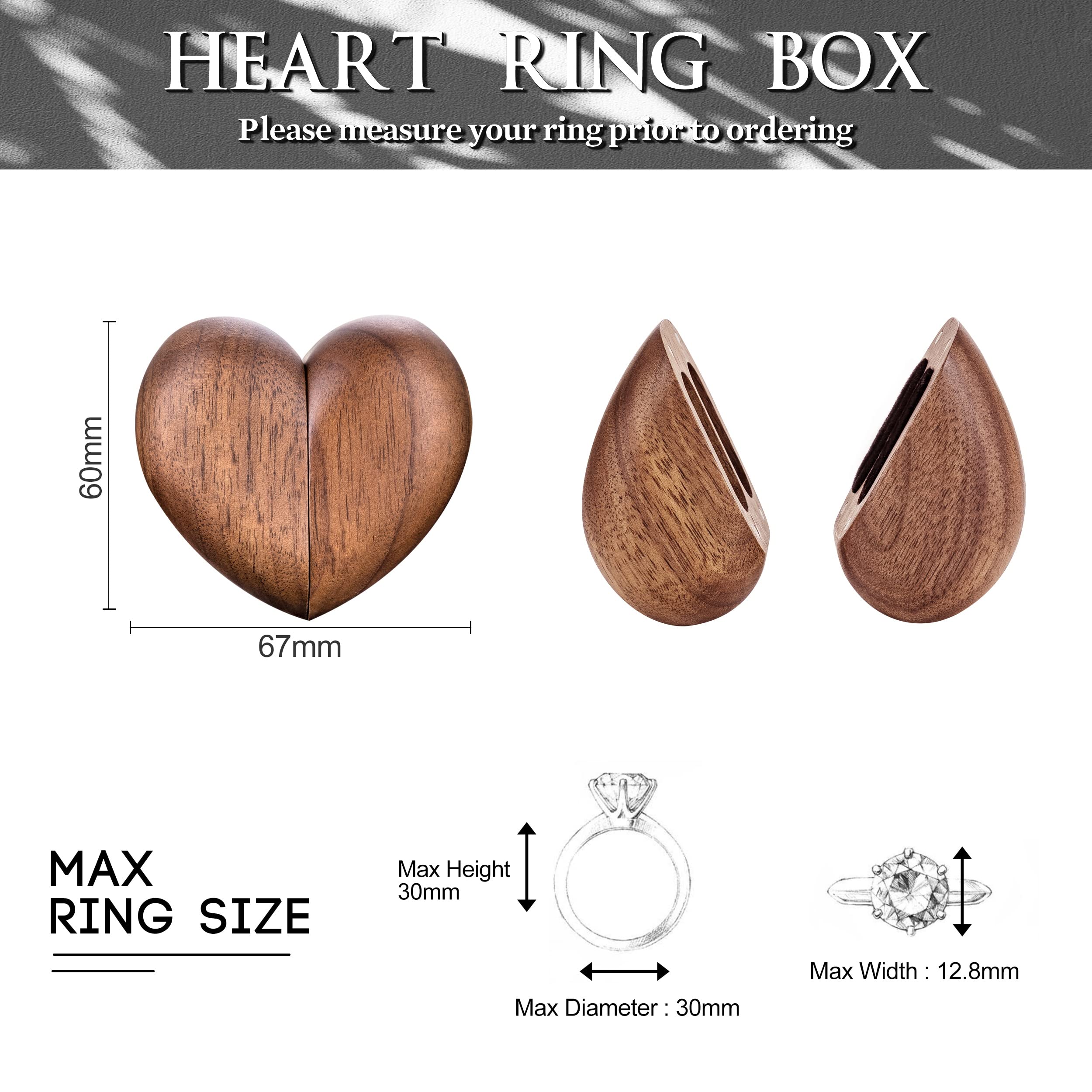 Personalized Wooden Heart Jewelry Box with Magnetic Closure - Engraved Double Ring Holder for Proposal, Wedding & Engagement - Romantic Gift for Women, Brides & Couples - Perfect for Anniversaries, Valentine's Day & Special Occasions