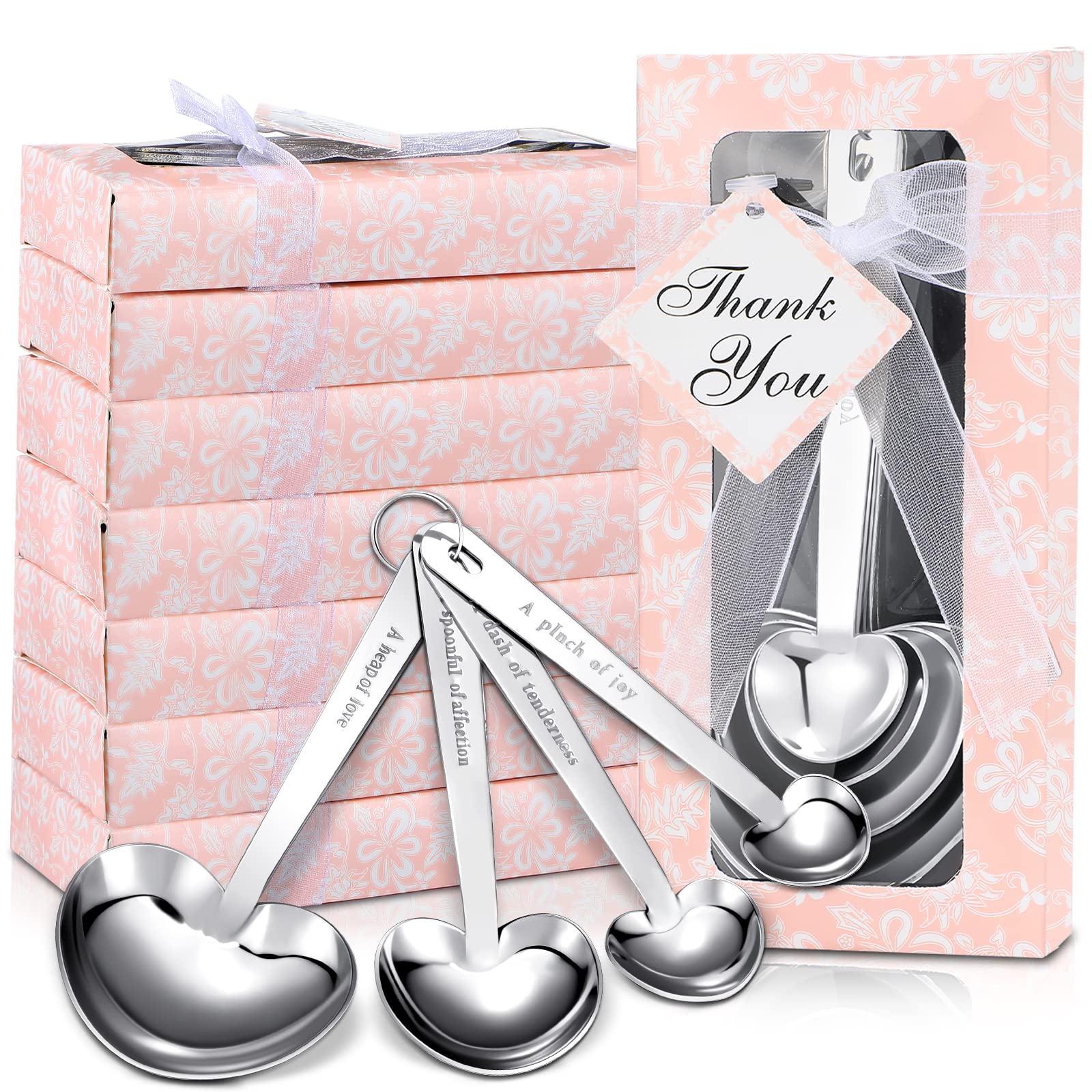 50 Pcs Heart Shaped Stainless Steel Measuring Spoons Set - Perfect for Baking, Cooking & Measuring - Ideal as Bridal Shower Favors, Wedding Party Gifts, Baby Shower Souvenirs & Birthday Presents - Individually Packed (Pink)