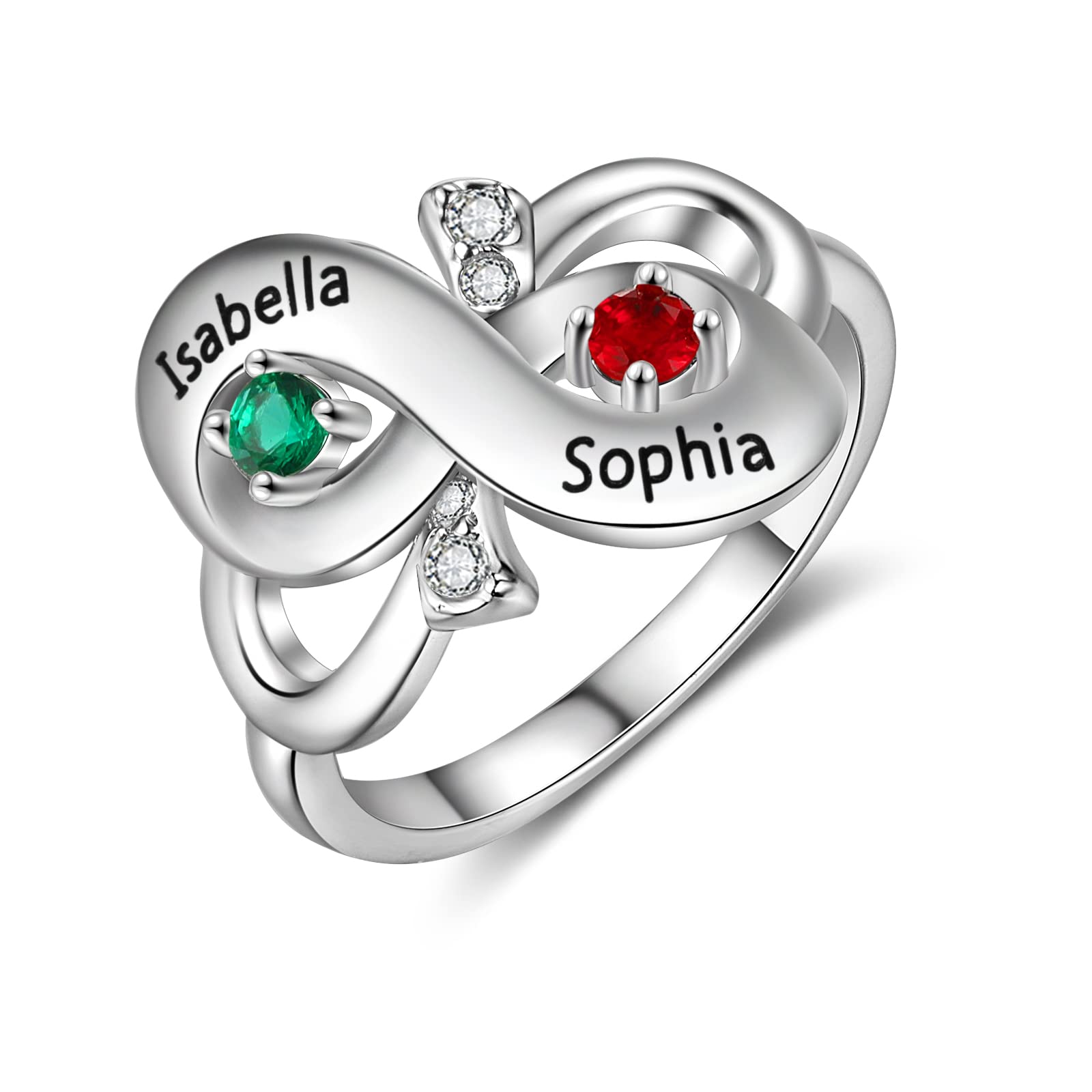 Personalized Mothers Rings with 2 Birthstones - Infinity Promise Rings for Women, Couples, Sisters | Heartbeat Friendship Jewelry Gift for Anniversary, Birthday, Valentine's Day