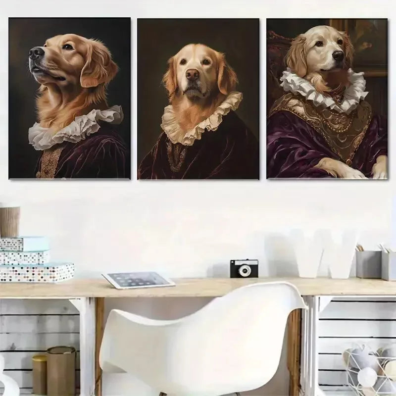 3-Piece Renaissance Golden Retriever Dog Art Set - 50x70cm Framed Canvas Wall Decor | High Quality Print | 100% Australian Made | Ready to Hang | Perfect for Living Room, Bedroom & Office Decor