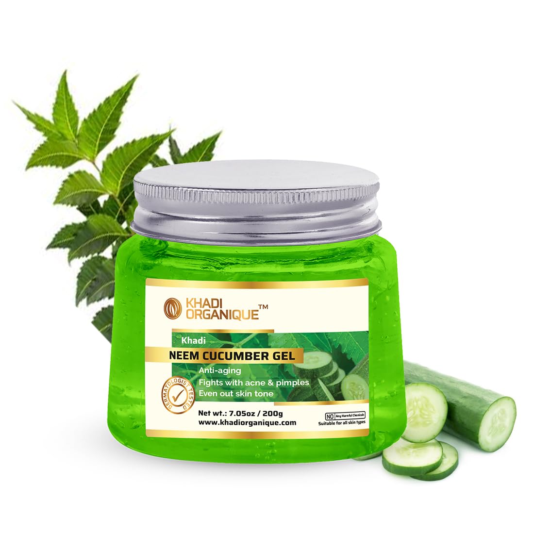 Khadi Organique Aloe Vera Gel with Neem & Cucumber | Organic Face, Body & Hair Moisturizer for Dry Skin | Deep Hydrating & Soothing Gel for Women & Men - 200gm | Perfect for Sunburn Relief, After-Shave Care & Daily Skincare Routine