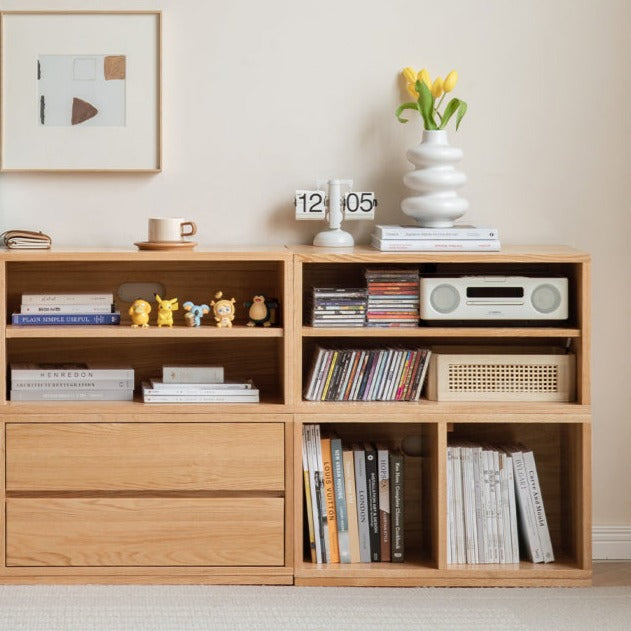 Modern Oak Solid Wood TV Stand with Free Combination Storage Shelves - Perfect for Living Room, Home Theater & Entertainment Center Organization
