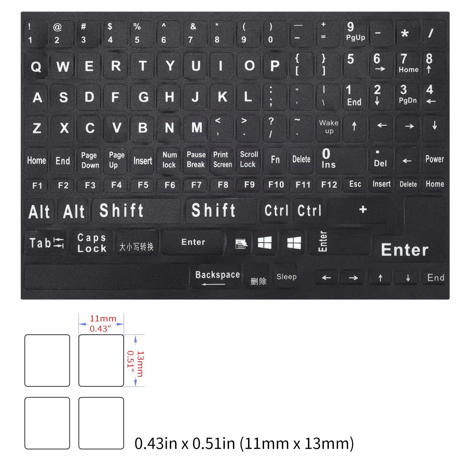 Universal English Keyboard Stickers - Large Letters Replacement Keys with White Font on Black Background for Laptop, PC, Computer, Notebook & Desktop - Perfect for Office, Gaming & Typing