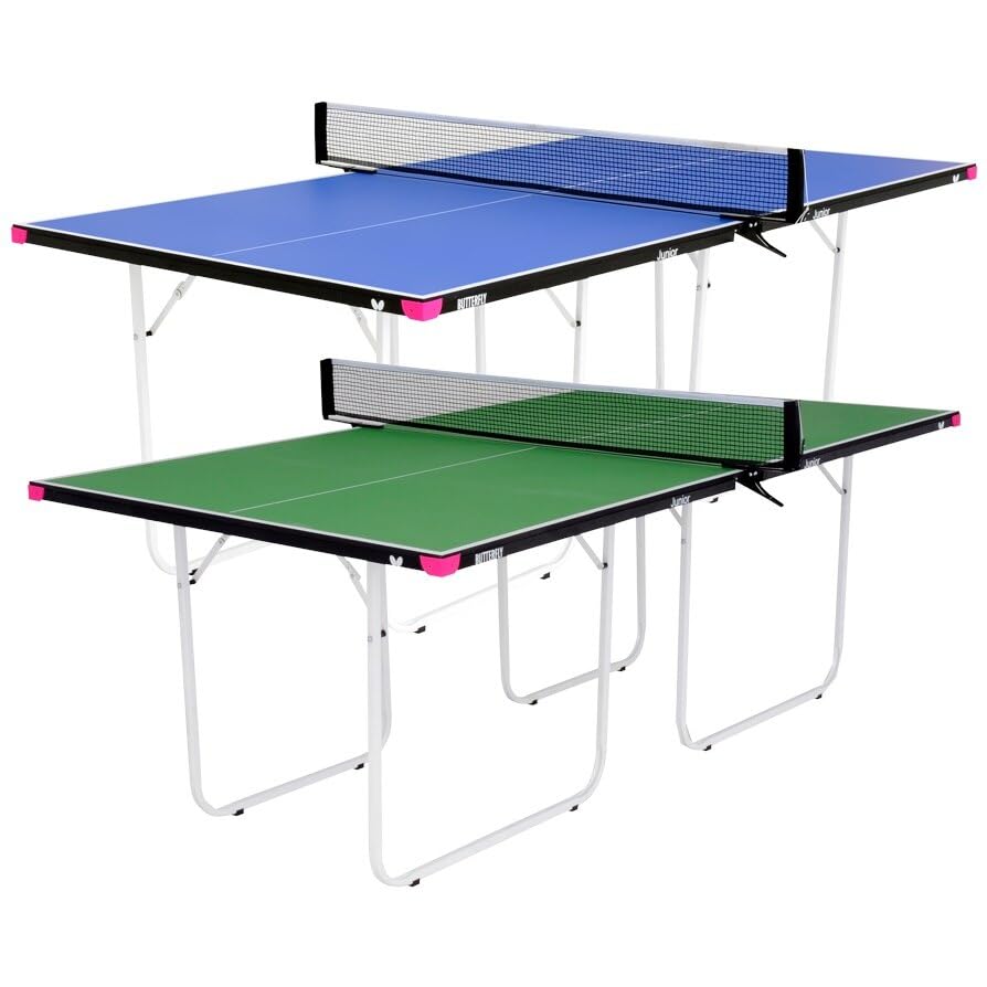 Butterfly Junior 3/4 Size Ping Pong Table - Regulation Height Space Saving Table Tennis Game for Kids & Adults - Sturdy Frame with Pre-Assembled Net - Perfect for Game Rooms, Basements & Indoor Play Areas