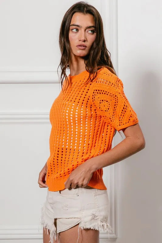 BiBi Crochet Knit Cover Up With Puff Sleeves - Boho Chic Beach Dress for Summer Vacation & Music Festivals