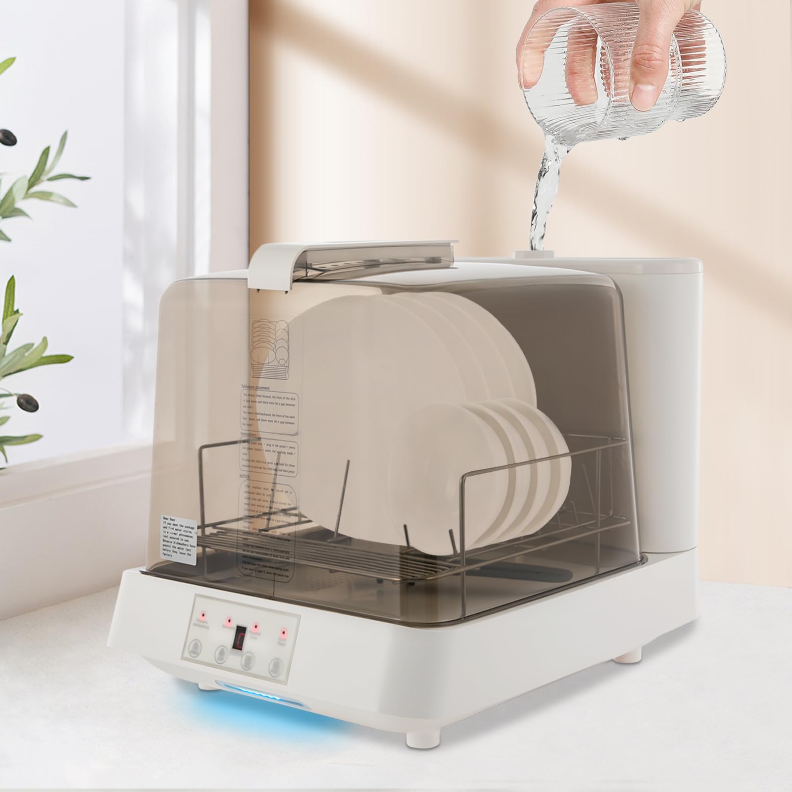 Portable Countertop Dishwasher with 360° Rotating Spray, Multiple Cleaning Modes & Transparent Window - Compact Automatic Dishwasher for Apartments, Dorms, RVs & Small Kitchens - Perfect for Studio Living, Camping & Tiny Homes