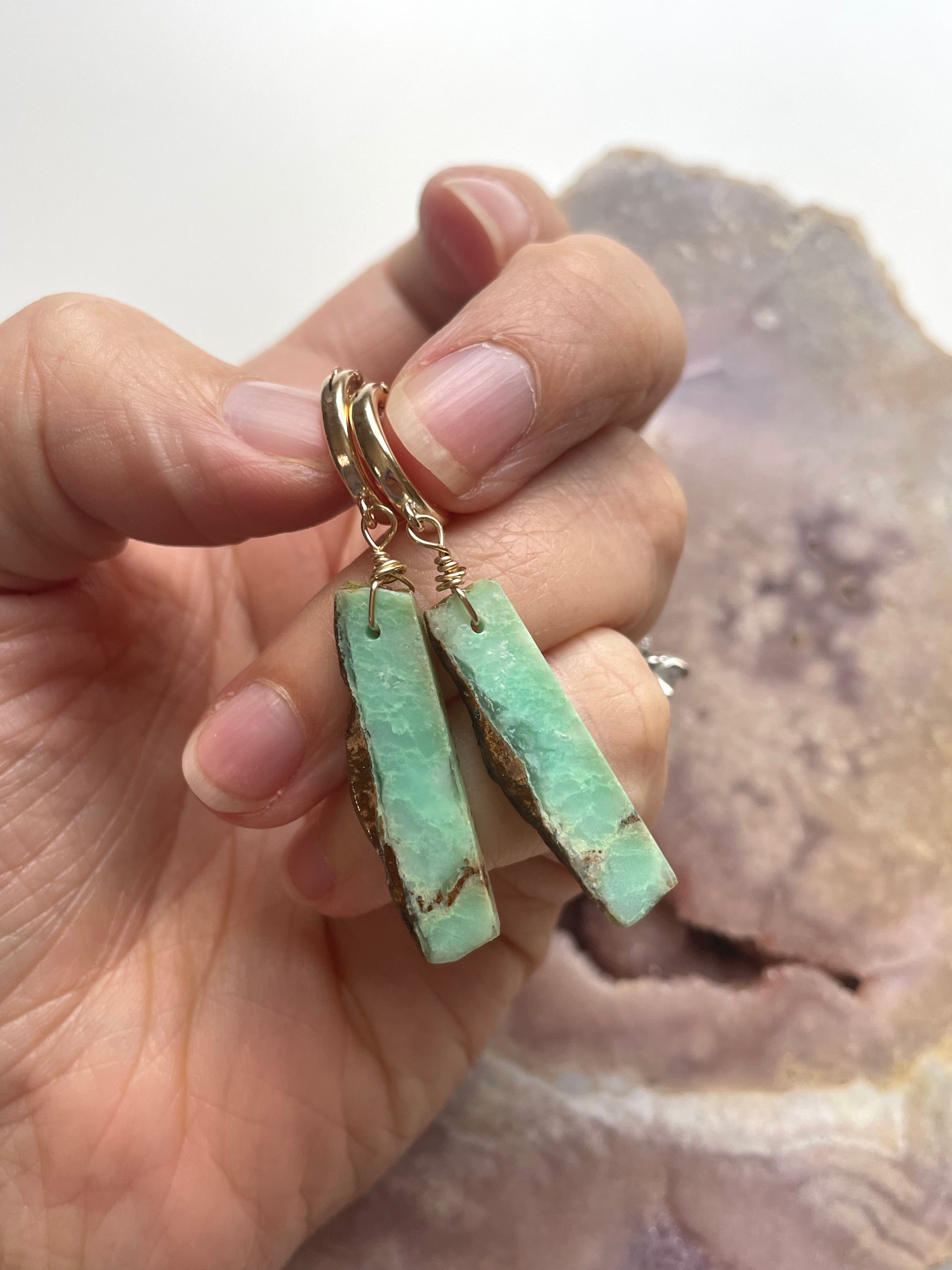 Chrysoprase Statement Hoop Earrings - 14K Gold Filled Dangle Earrings for Women, Elegant Green Gemstone Jewelry Gift for Birthday, Anniversary | Perfect for Parties, Weddings & Special Occasions