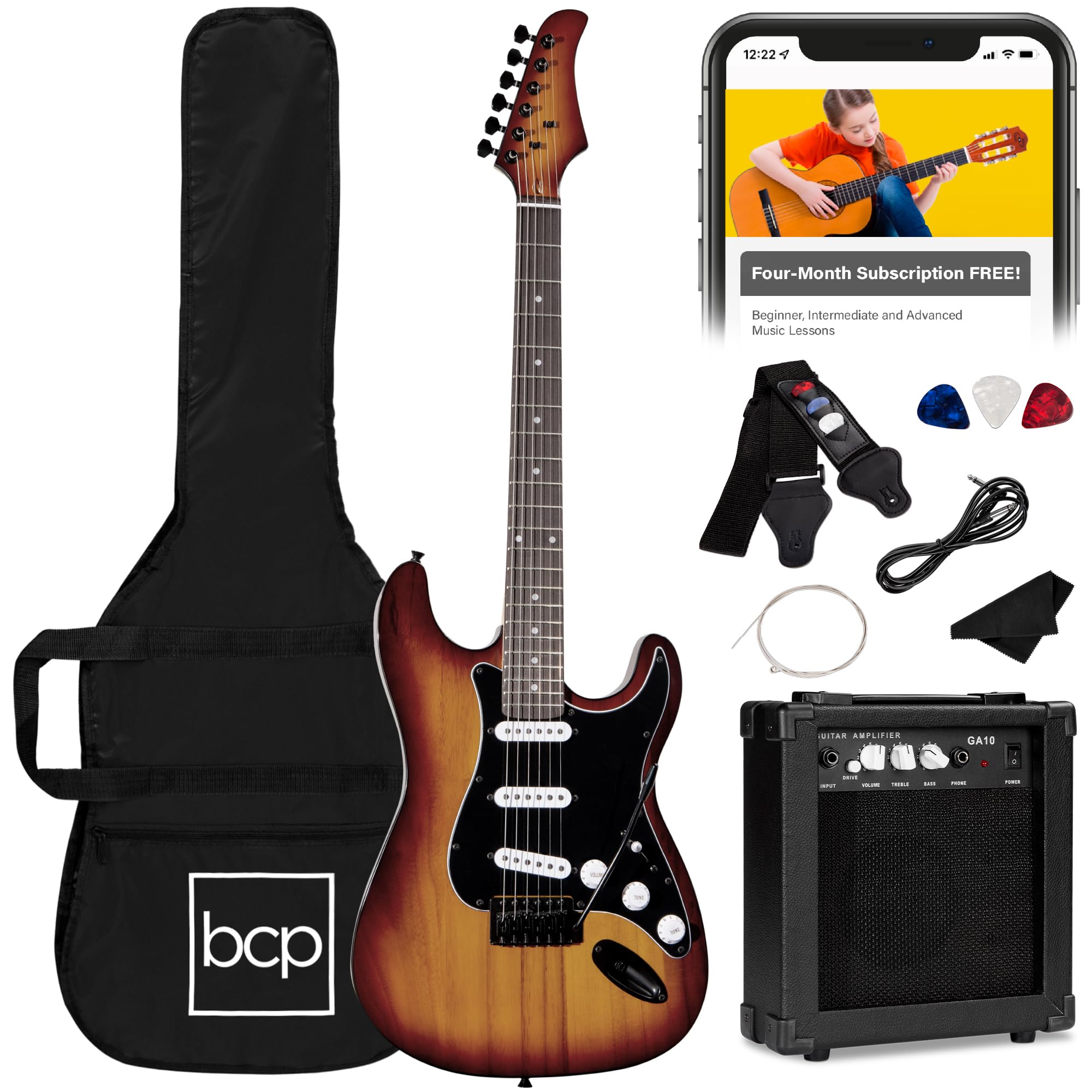 Best Choice Products 39-inch Full Size Beginner Electric Guitar Starter Kit with Case, Strap, 10W Amp, Strings, Pick & Tremolo Bar - Bourbon Finish | Perfect for Beginners, Practice, Live Performances & Home Studio Recording
