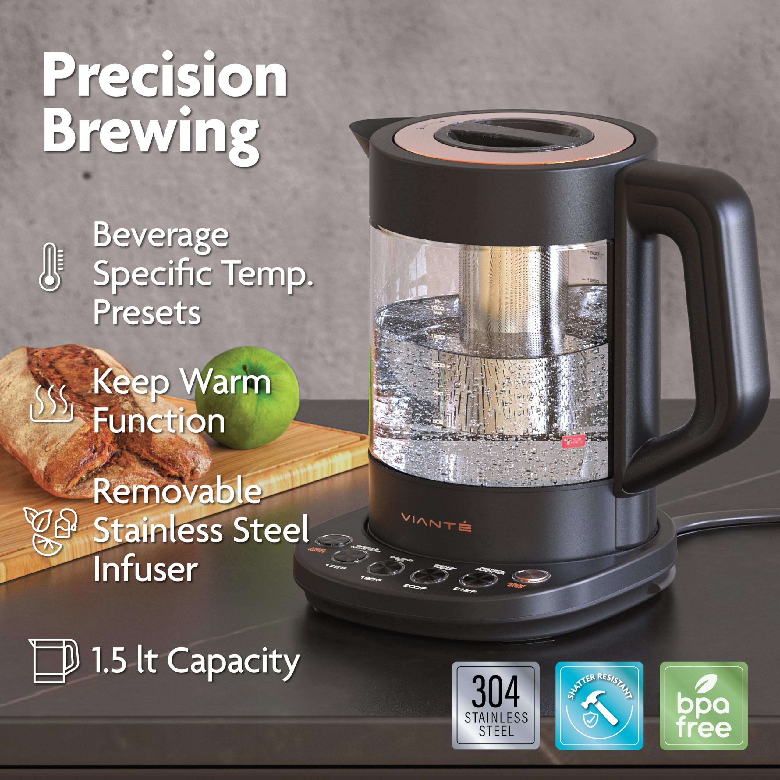 Premium Electric Tea Kettle with Infuser - Ceramic Teapot & Cups Set with Wooden Tray - Perfect for Loose Leaf Tea Brewing - Ideal Gift for Tea Lovers - Home & Office Tea Ceremony Set