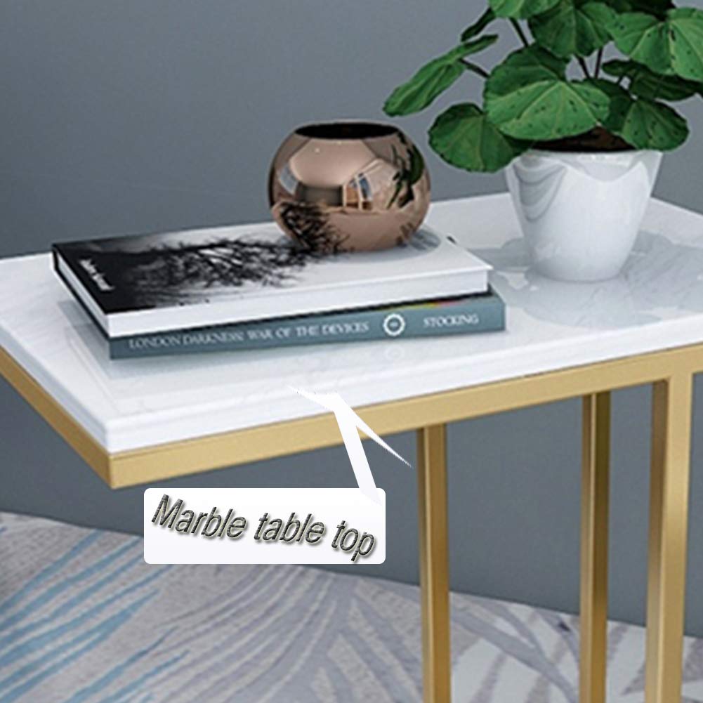 Marble Finish Gold Frame C-Shaped End Table - 21.6 Inch Home Snack Side Table for Sofa, Couch & Bedside | Perfect for Living Room, Laptop Use & Breakfast in Bed