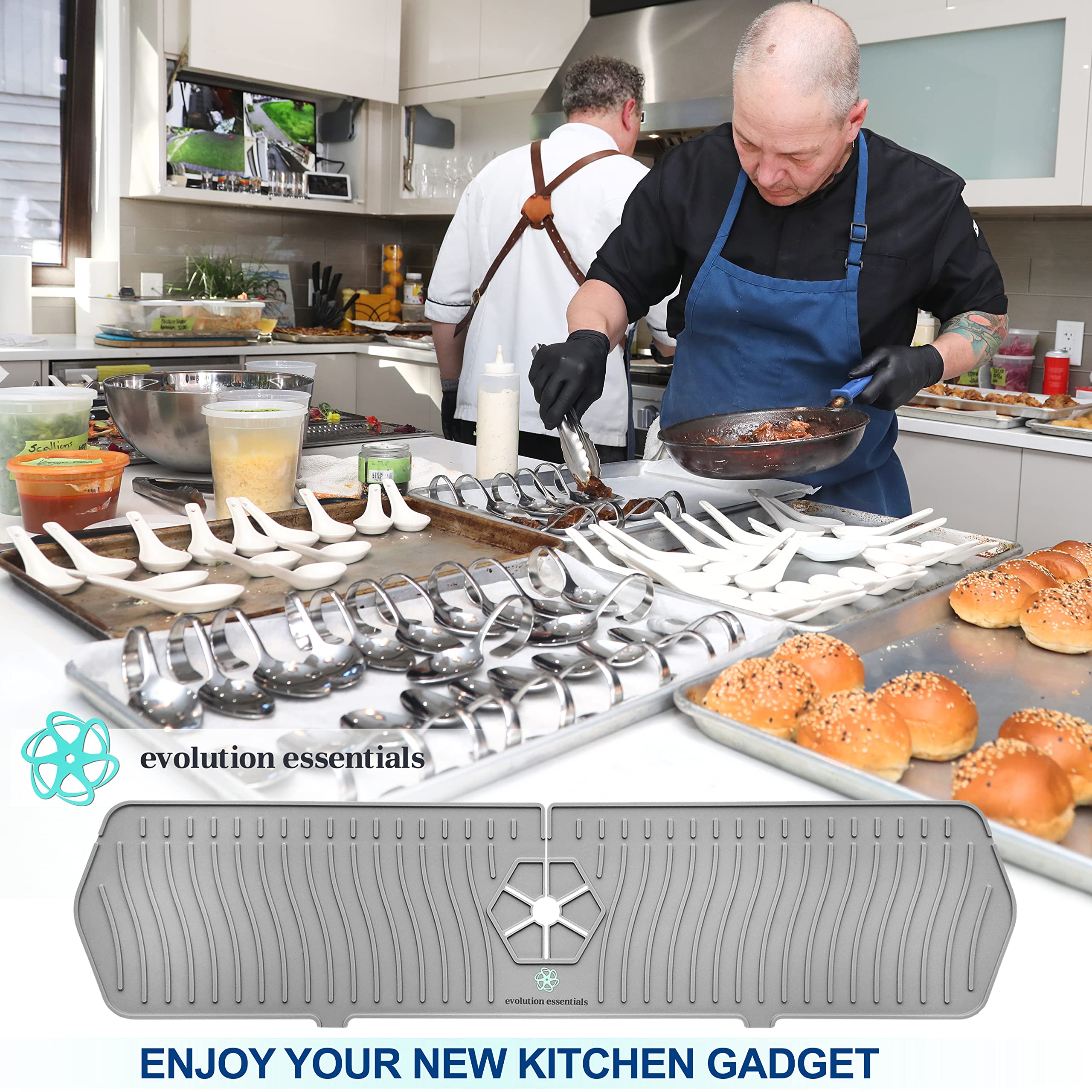 24 Inch Kitchen Sink Splash Guard - Easy to Clean & Install Faucet Mat with Sponge Holder | Prevent Water Splashes for Cooking, Dishwashing & Cleaning