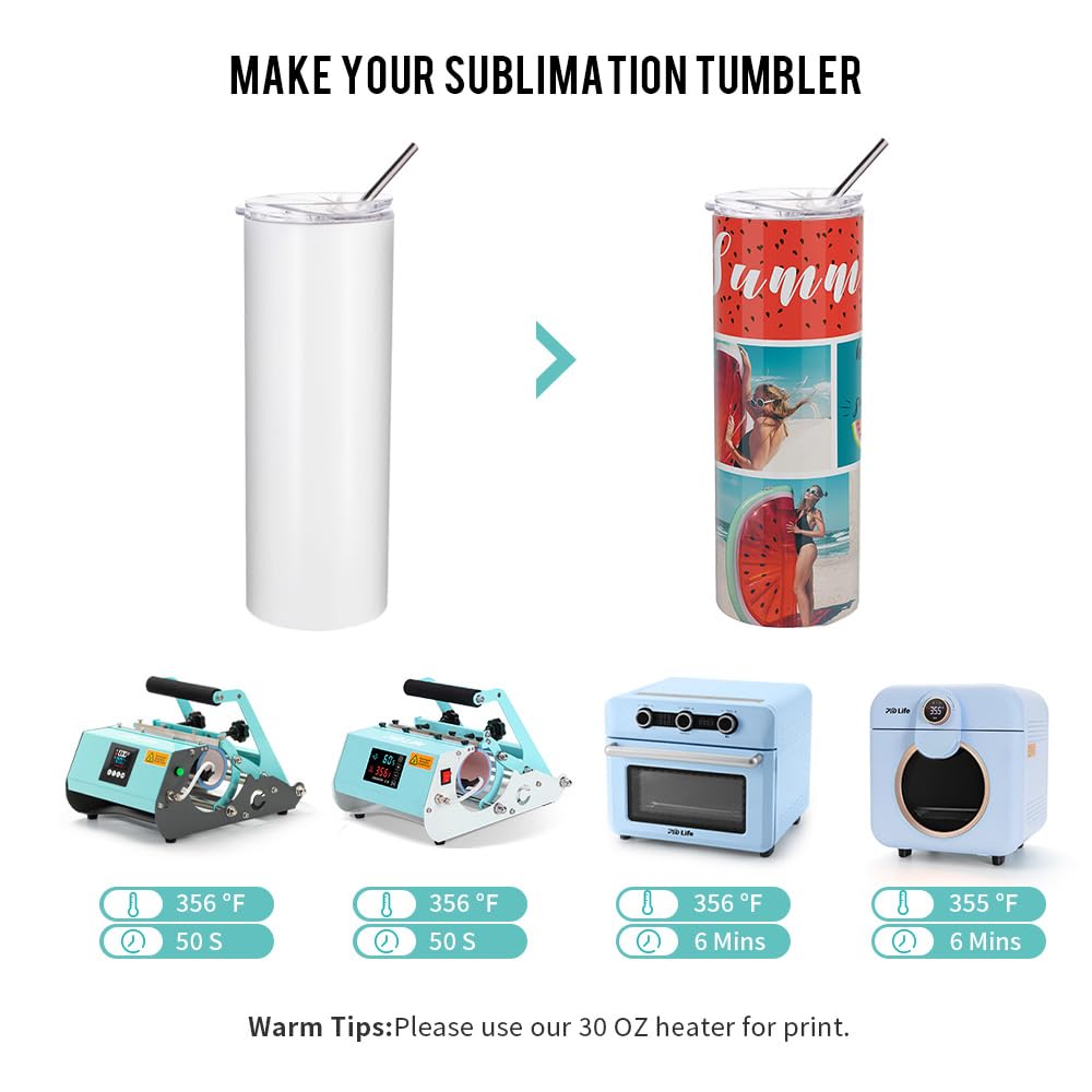 PYD Life 10 Pack 20oz Sublimation Tumblers Bulk - Skinny White Stainless Steel Tumbler Cups with Straw & Lid for Heat Press & Sublimation Oven Printing - Perfect for DIY Crafts, Custom Gifts, and Personalized Drinkware