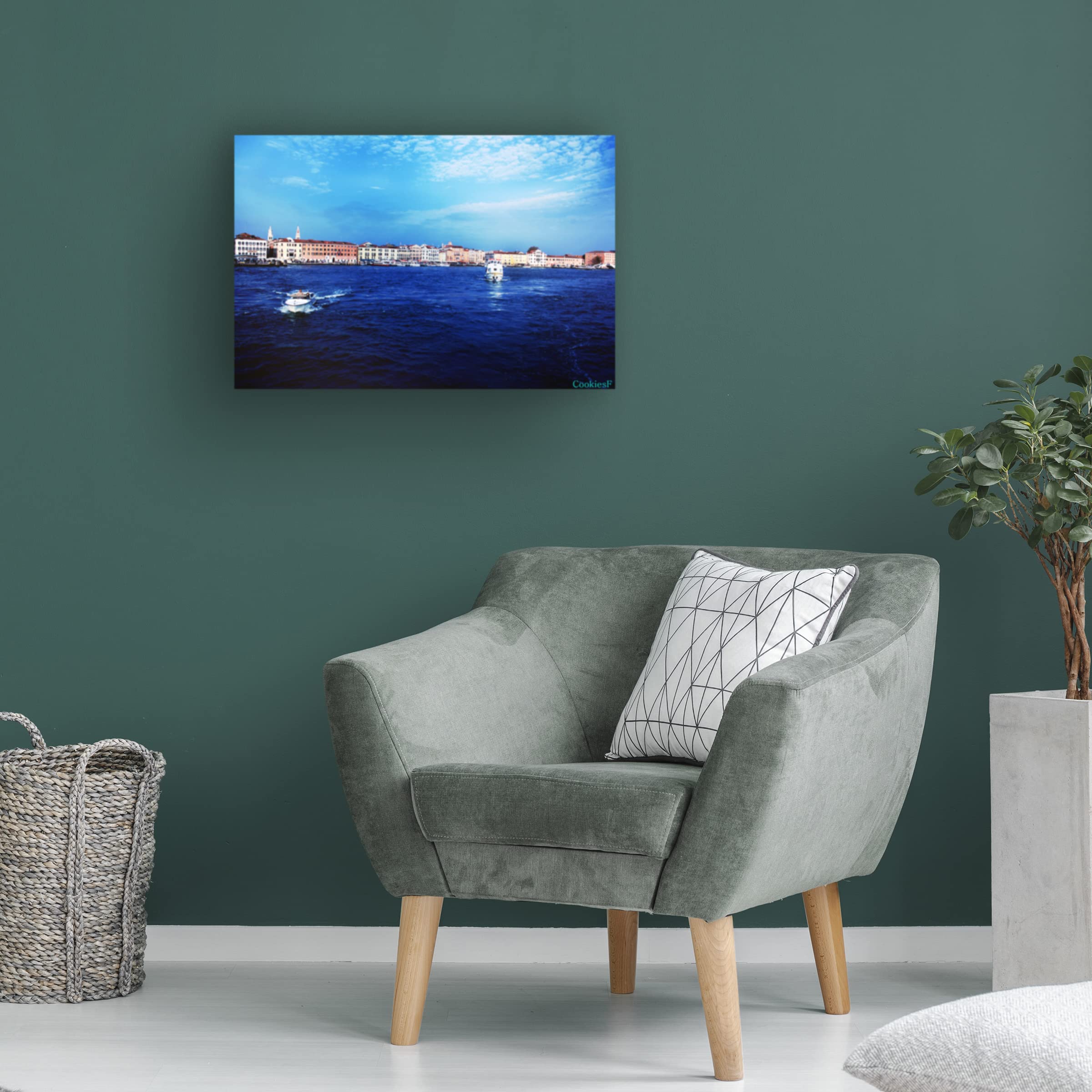 Trademark Fine Art 'Coastal Cityscape' Canvas Wall Art Print by Rita - Perfect for Beach House Decor, Living Room & Office Wall Decor