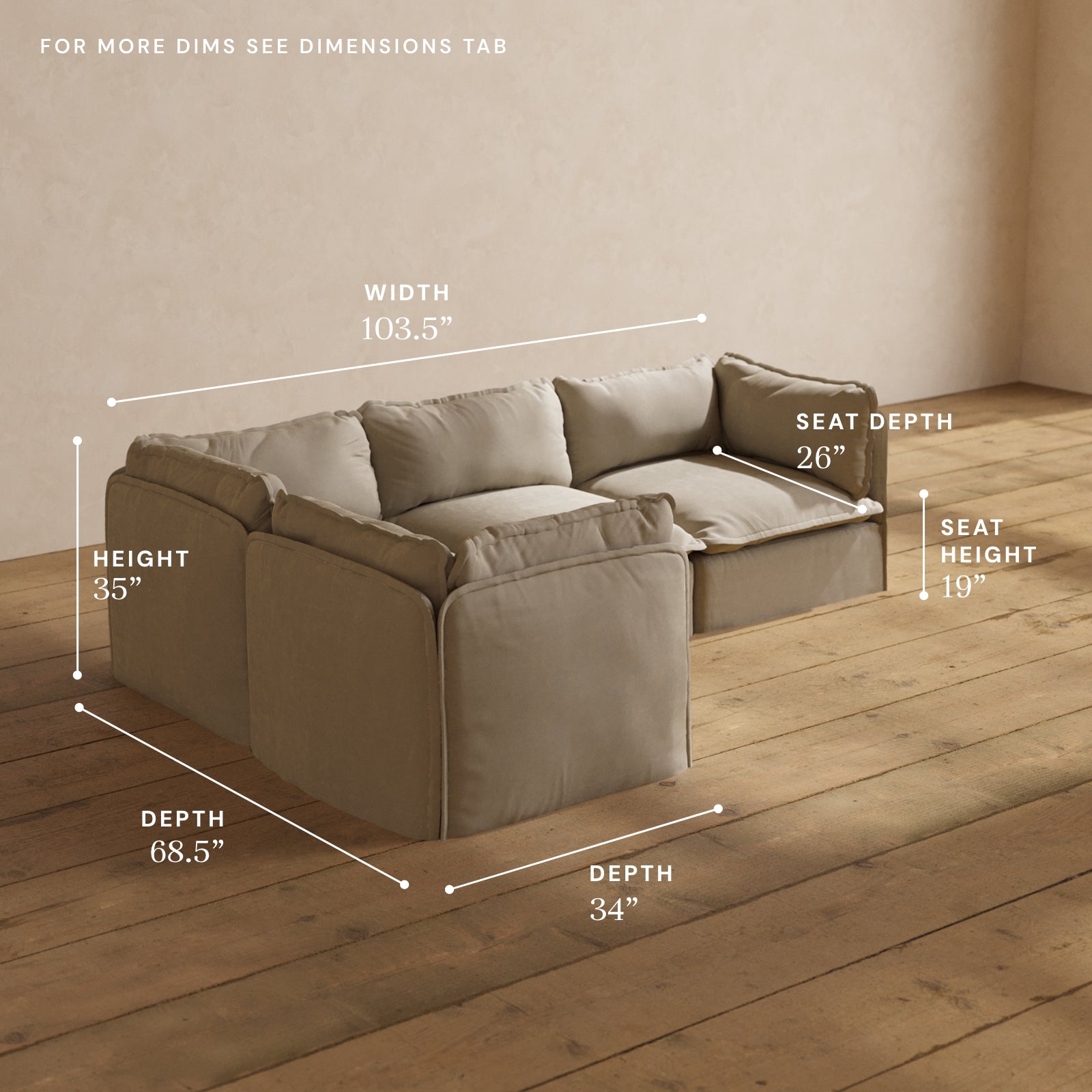 Modular Performance 4-Seater Corner Sectional Sofa in Dune Fabric | Relaxed Blend L-Shaped Couch for Living Room, Family Room & Lounge Areas