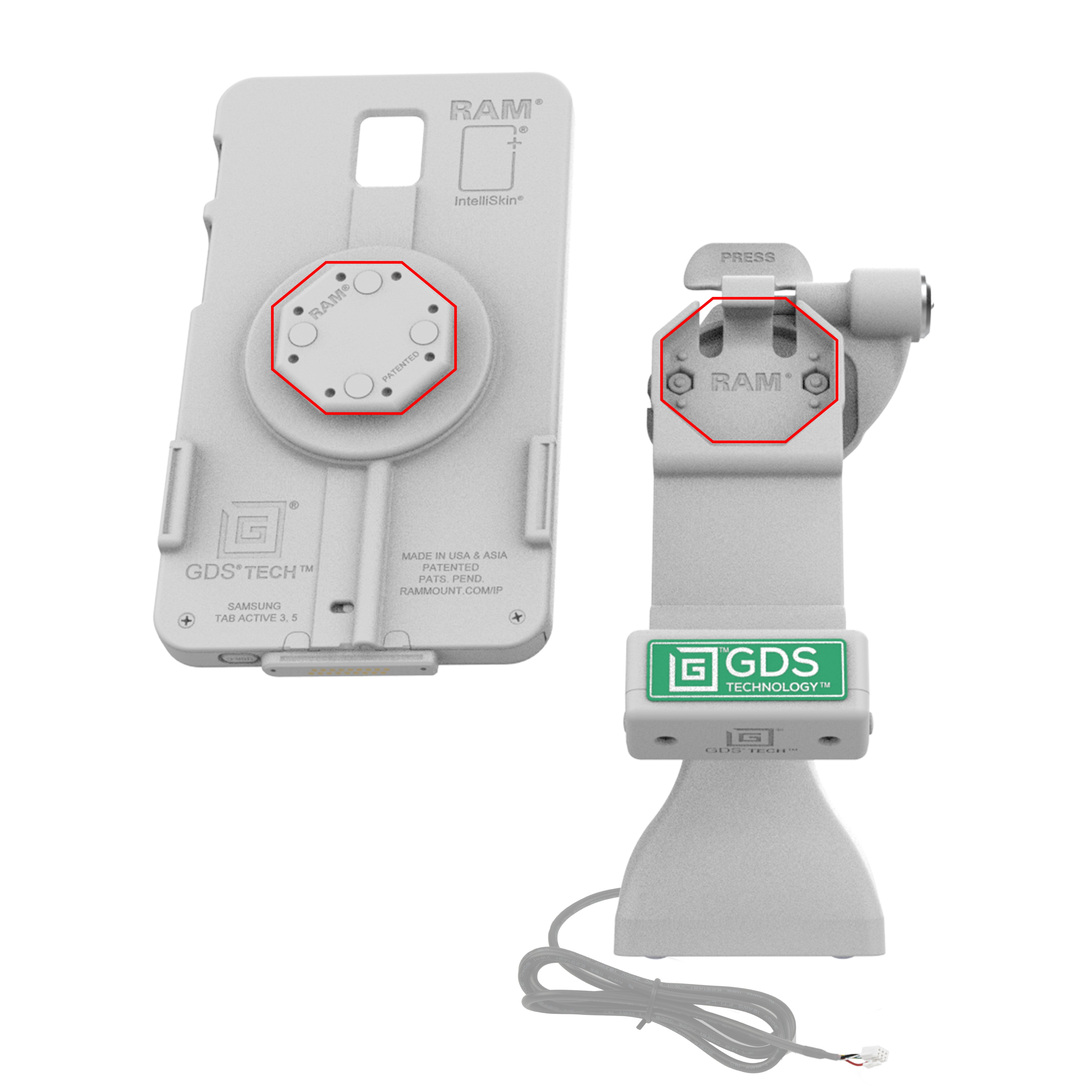 GDS® Uni Conn™ 7 Locking Pedestal Dock with PoE - Gray (RAM GDS DOCKLR D11 7 U1E GRY) | Secure Network Connectivity for Offices, Data Centers & Industrial Environments