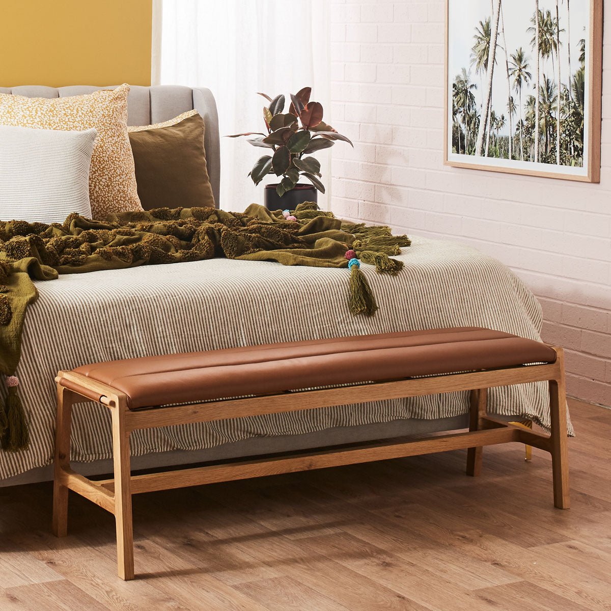 Premium Aura Leather Bench - Modern Upholstered Storage Ottoman with Tufted Design for Living Room, Bedroom & Entryway - Perfect for Seating, Storage & Home Decor