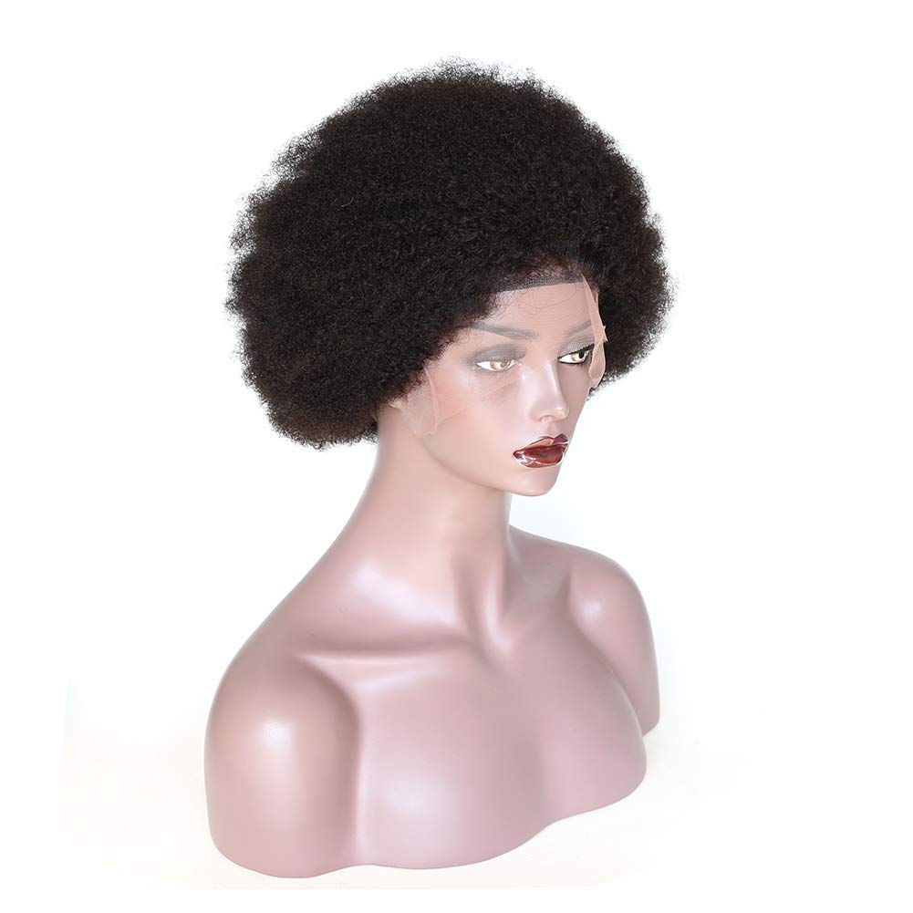 10inch Afro Kinky Curly Human Hair Wig for Black Women - Brazilian Virgin Hair with Bleached Knots & Baby Hair | Natural Short Lace Front Wig for Daily Wear, Parties & Special Occasions