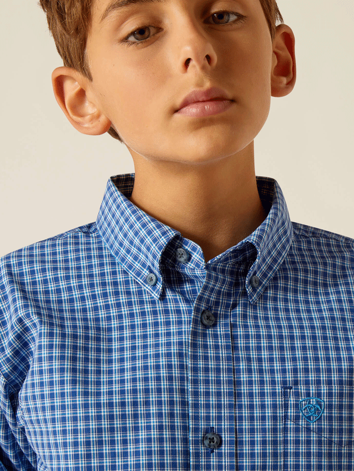 Ariat Kids Pro Series Perrin Classic Fit Shirt - Blue | Western Style Shirt for Boys & Girls | Perfect for Rodeo, Horse Riding & Outdoor Activities