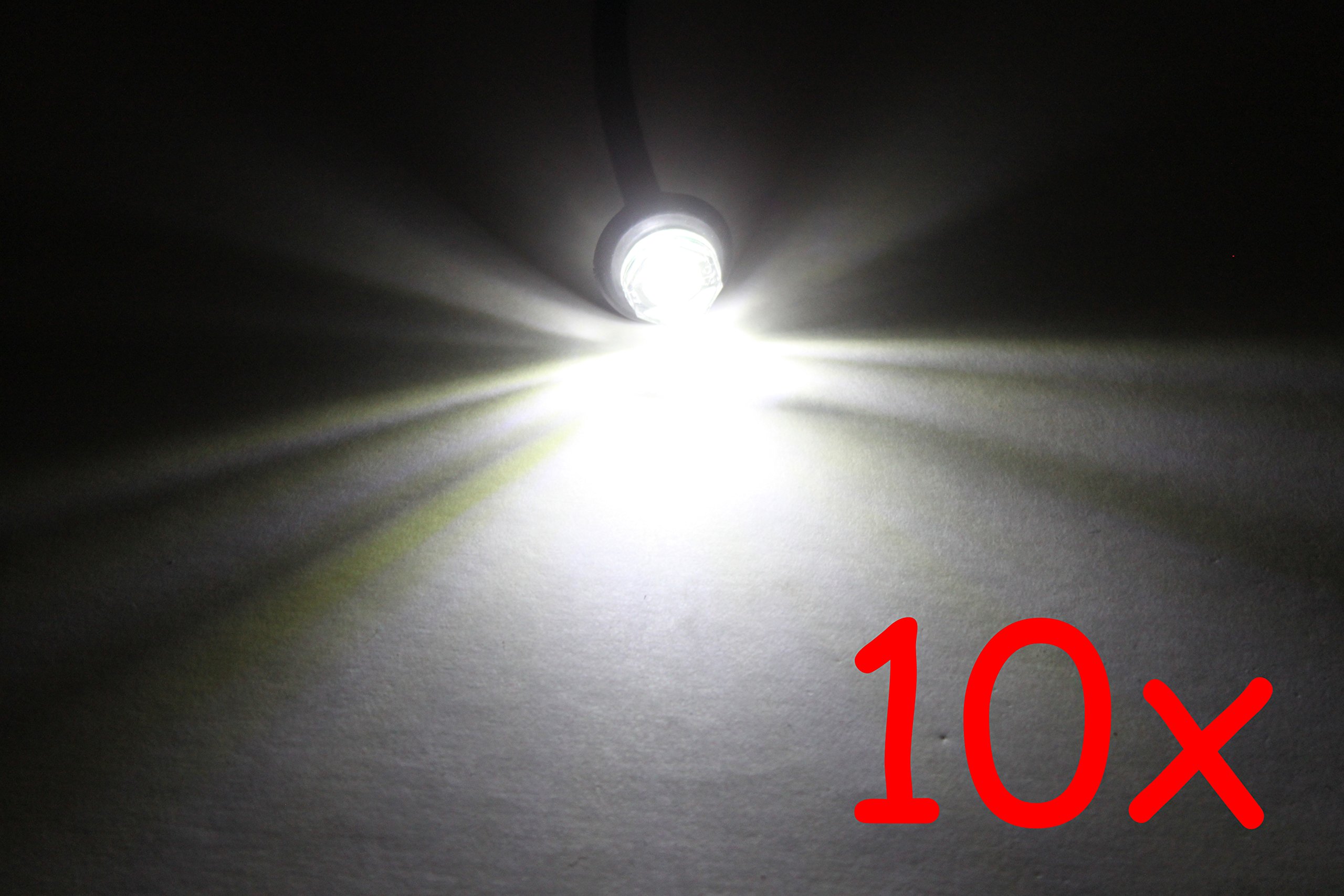 10 Pack 3/4 Inch White LED Bullet Lights - Waterproof Mini Clearance Marker Lights for Trucks, Trailers, RVs & Boats - Side Marker Lights for Enhanced Night Visibility & Safety