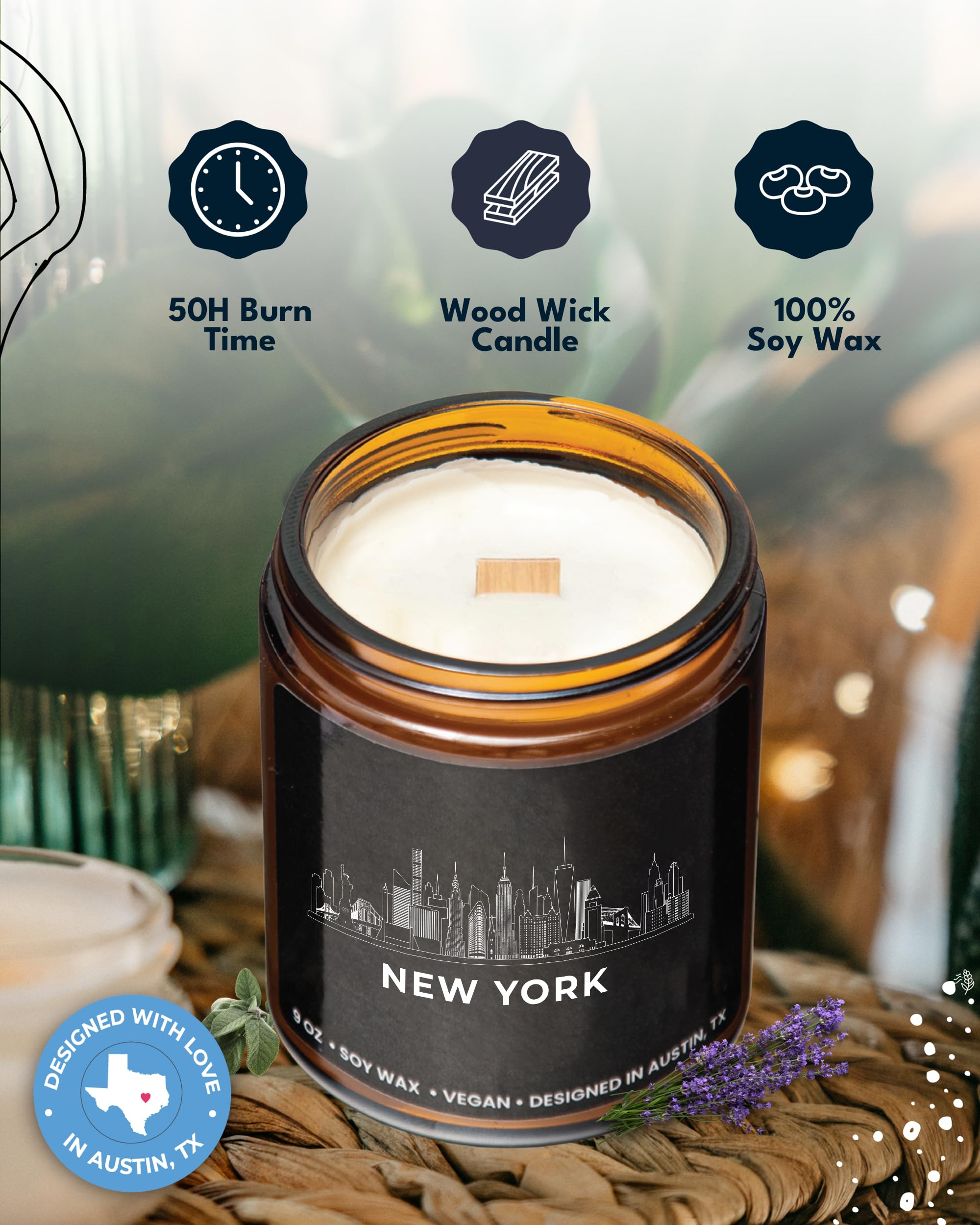 New York City Candle - Scented Soy Wax Candle with NYC Skyline | Unique Housewarming Gift for New Yorkers, Birthday & Christmas Present for Men & Women | Perfect NYC-Themed Souvenir for Friends, Moving Away Gifts | Home Decor, Relaxation & Romantic Ambiance