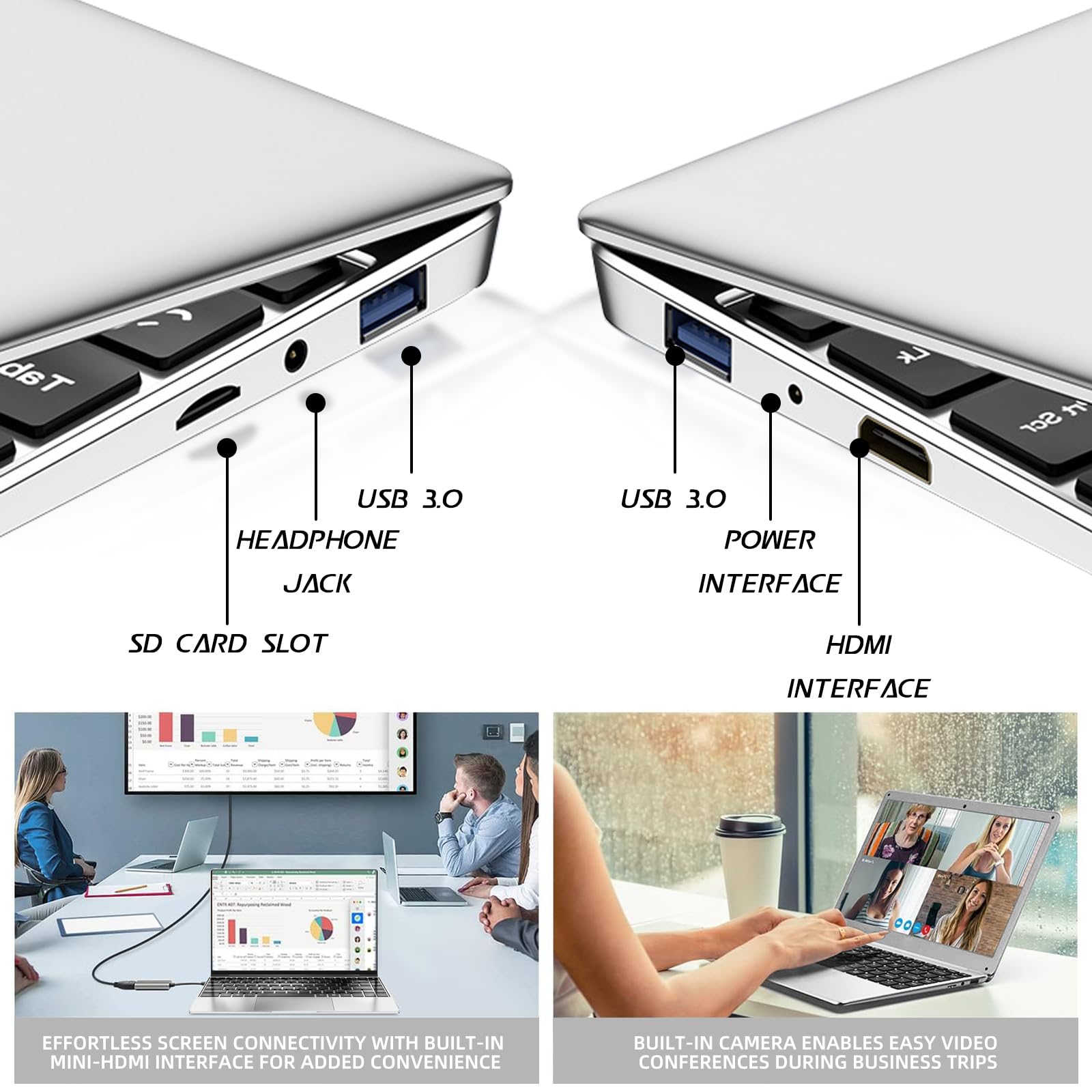 Aichiw 15.6 Inch Laptop - Windows 11, 16GB RAM, 128GB SSD, Intel Celeron Quad-Core Processor up to 2.9GHz, Lightweight Notebook with Dual Band WiFi, Fingerprint Security, Backlit Keyboard - Silver | Perfect for Work, Study & Home Office Use