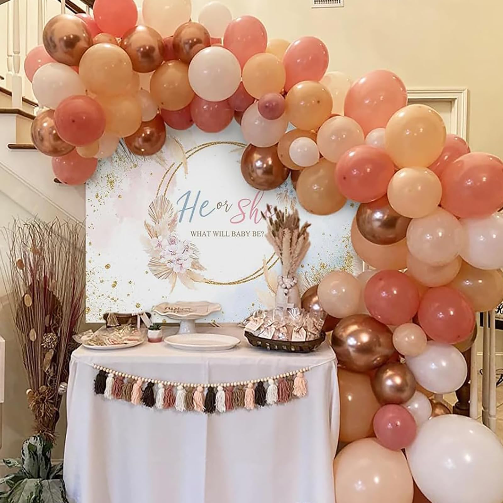 7x5ft Mocsicka Boho Gender Reveal Backdrop - Blue & Pink Vinyl Party Decor for Baby Shower, Gender Reveal Party, Nursery Decor - Boy or Girl Celebration Background