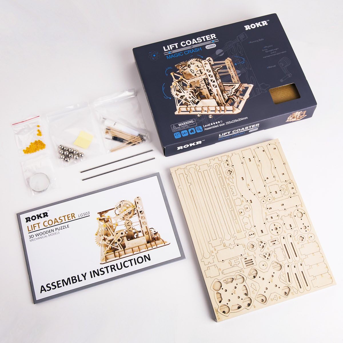 ROKR 3D Wooden Puzzle Marble Run Set - DIY Mechanical Model Building Kit for Adults & Teens, STEM Educational Roller Coaster Toy Gift for Boys Girls (Marble Channel) - Fun Home Office Decor & Stress Relief Activity