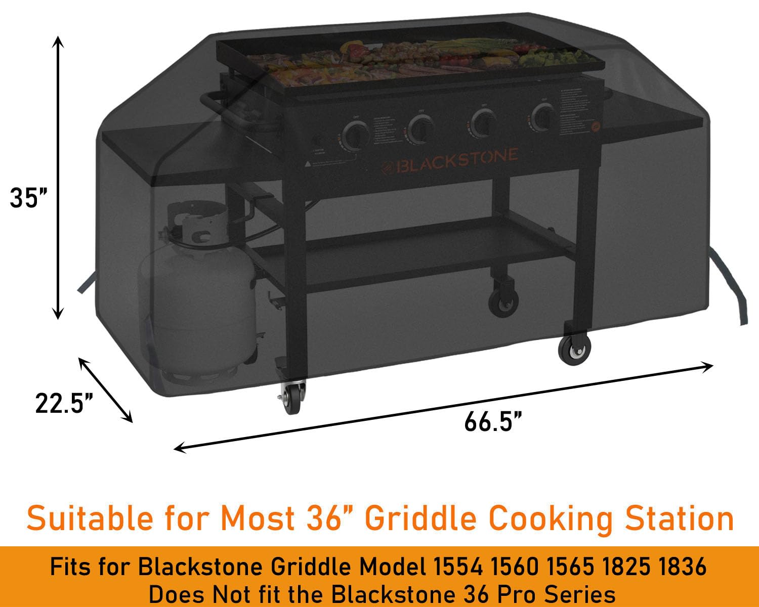 **Blackstone 36 Inch Griddle Cover - Heavy Duty Weatherproof Protection for Models 1554, 1560, 1565, 1825, 1836 & Camp Chef FTG600GL 4 Burner Flap Top Grill - Perfect for Outdoor Cooking, Camping, and Backyard BBQs**