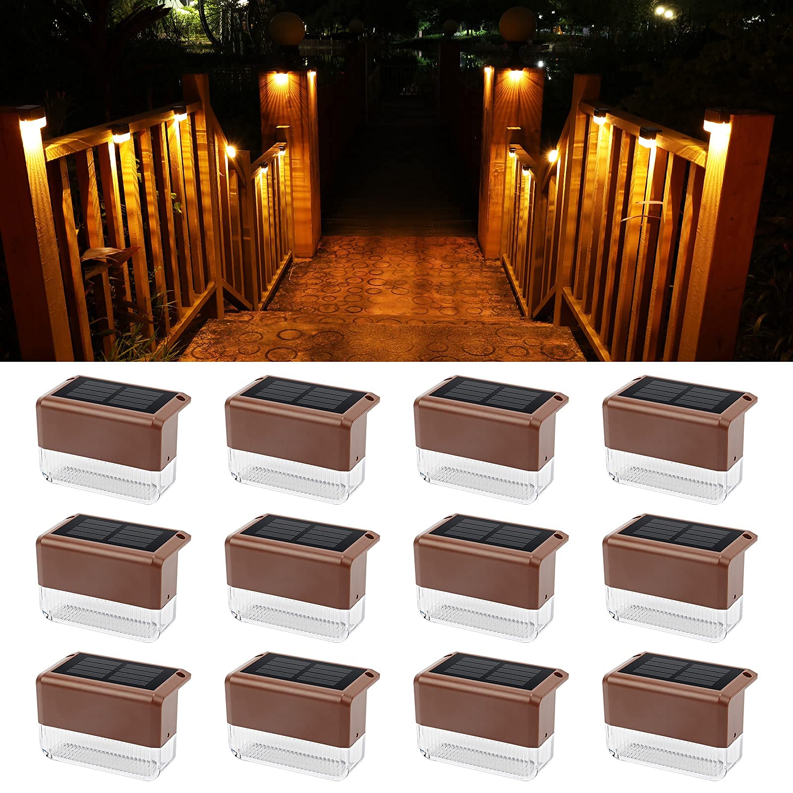 12-Pack Solar Deck Lights Outdoor Waterproof IP65 - NIORSUN LED Step Lights with Warm White & Color Changing Modes for Stairs, Fence, Porch, Garden & Patio Lighting | Perfect for Pathway Illumination & Landscape Decoration