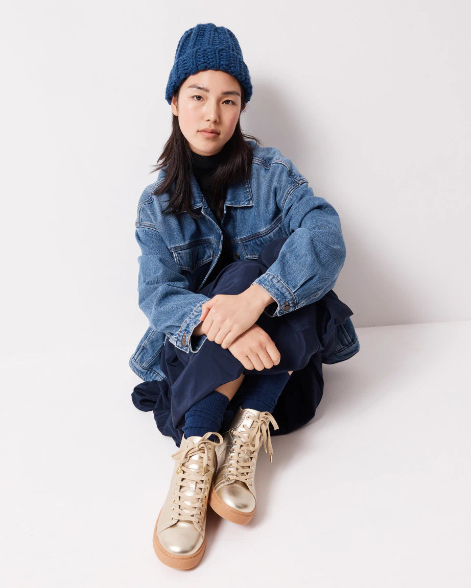 Saturn Returns High Top Sneakers for Women - Fashion Gold Metallic Platform Shoes | Perfect for Streetwear, Casual Outfits & Retro Fashion