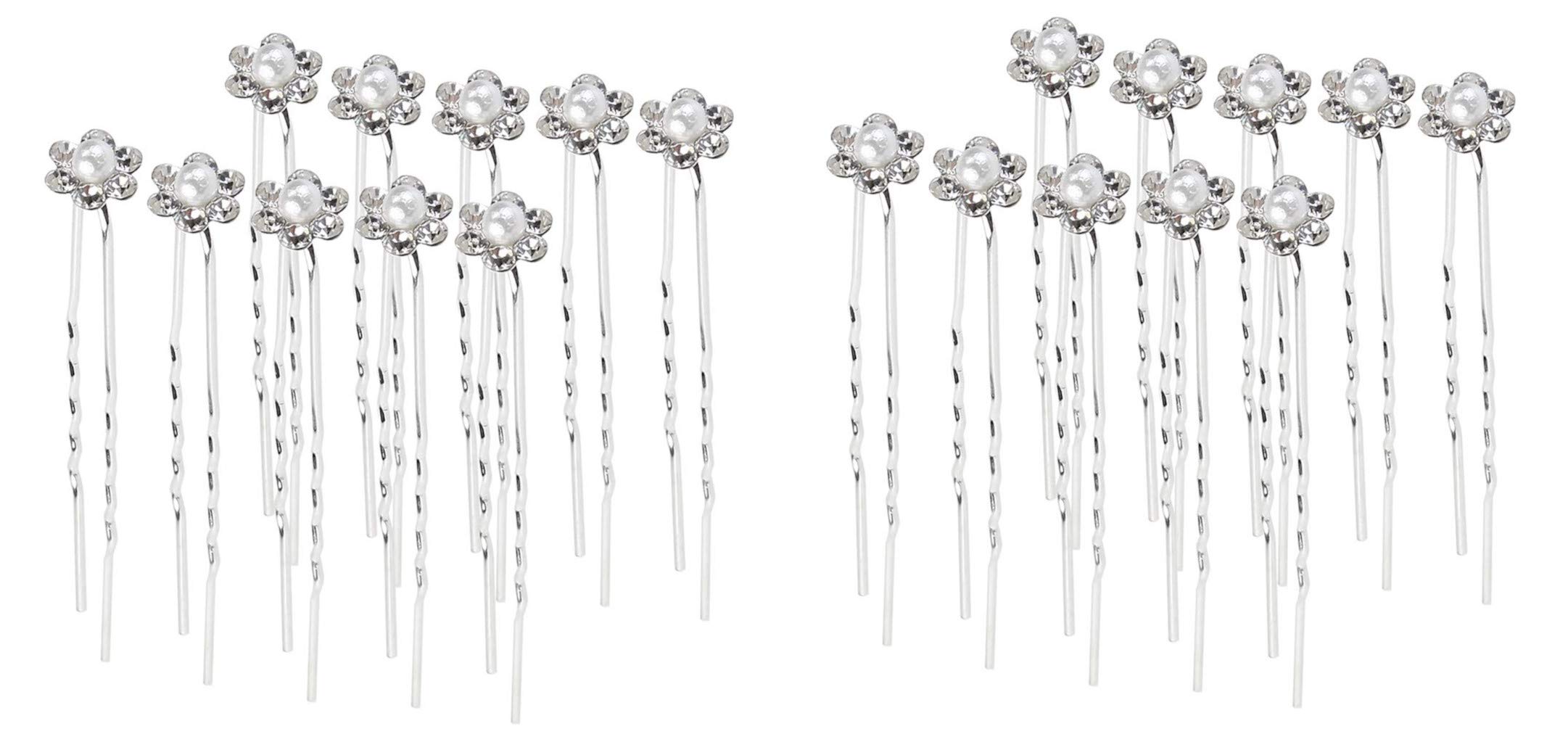 24 Pcs Flower Pearl Crystal Hair Pins for Women - Silver Bridal Hair Clips, Wedding Hair Jewelry Accessories - Perfect for Bridal Parties, Prom, and Special Occasions
