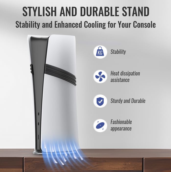 Vertical Stand for PS5 PRO/PS5 Slim/PS5 - Easy Installation & High Stability with Screws | Silver Gaming Accessory for Enhanced Console Setup | Perfect for Living Room, Game Room & Office Organization