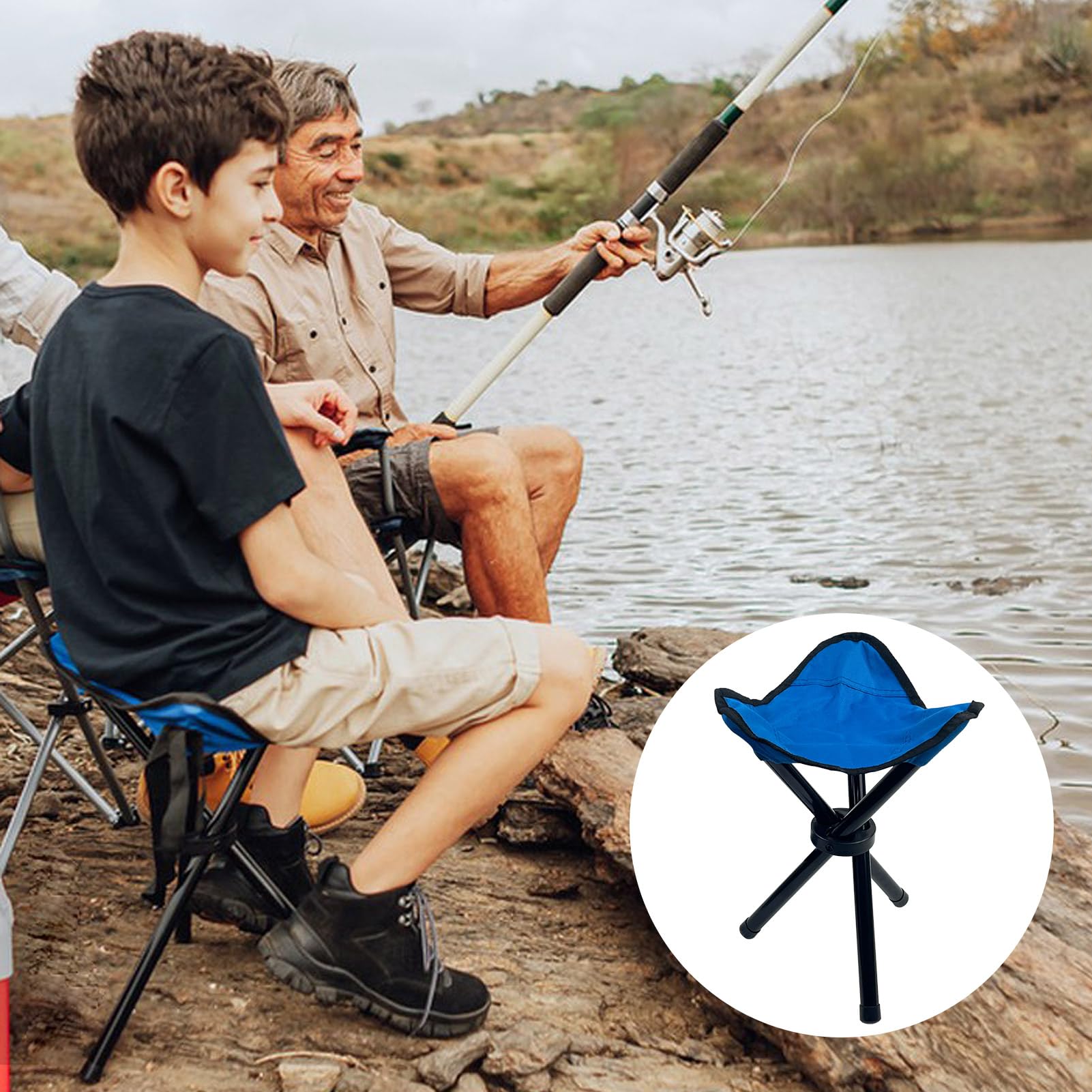 Portable Folding Camping Stool - Lightweight Tripod Seat for Outdoor Activities, Camping, Hiking, Fishing & Picnics - Compact & Durable (Blue, 11.22 Inch Height) - Perfect for Backpacking, Beach Trips & Tailgating