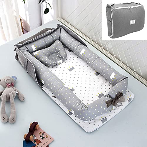 Ultra Soft 100% Cotton Adjustable Baby Lounger & Co-Sleeping Bassinet - Portable Infant Nest with Pillow for Newborns | Perfect for Bedroom, Nursery & Travel | Safe & Comfortable Baby Bed for Daytime Naps & Nighttime Sleep