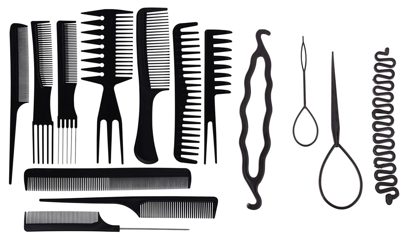 Professional Salon Hair Comb Set - 10PCS Plastic Styling Combs for Barbers & Hairstylists | Includes Rat Tail Comb, Wide Tooth Comb, Detangling Comb & Hair Braid Makers | Perfect for Salon, Home Use & Hair Styling