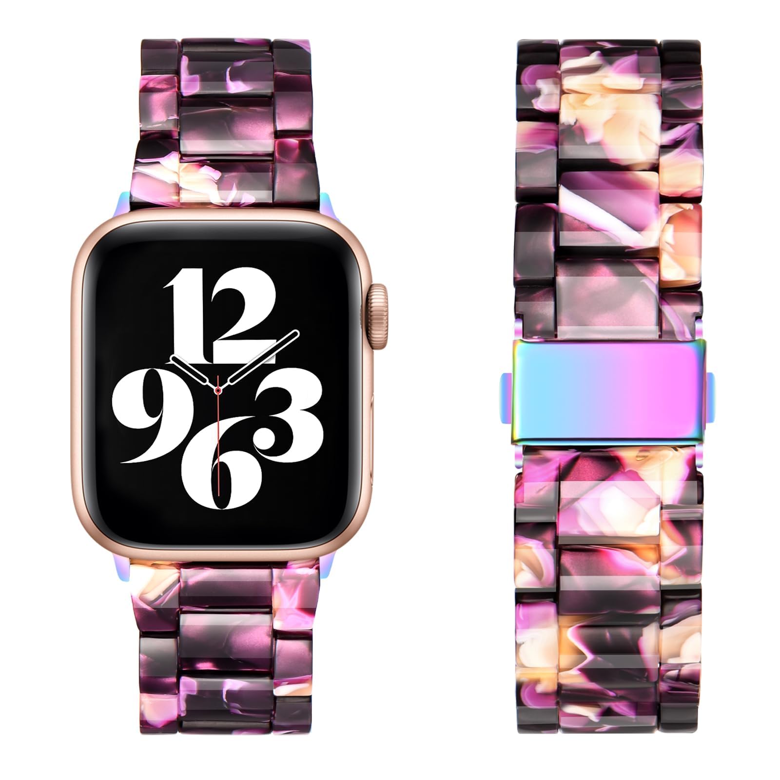 **BesBand Compatible with Apple Watch Bands 38mm 40mm 41mm - Resin Strap for iWatch Series 9/8/7/6/5/4/3/2/1/SE - Lightweight Elegant Bracelet for Women & Men - Purple Flower Design - Perfect for Work, Gym & Casual Wear**
