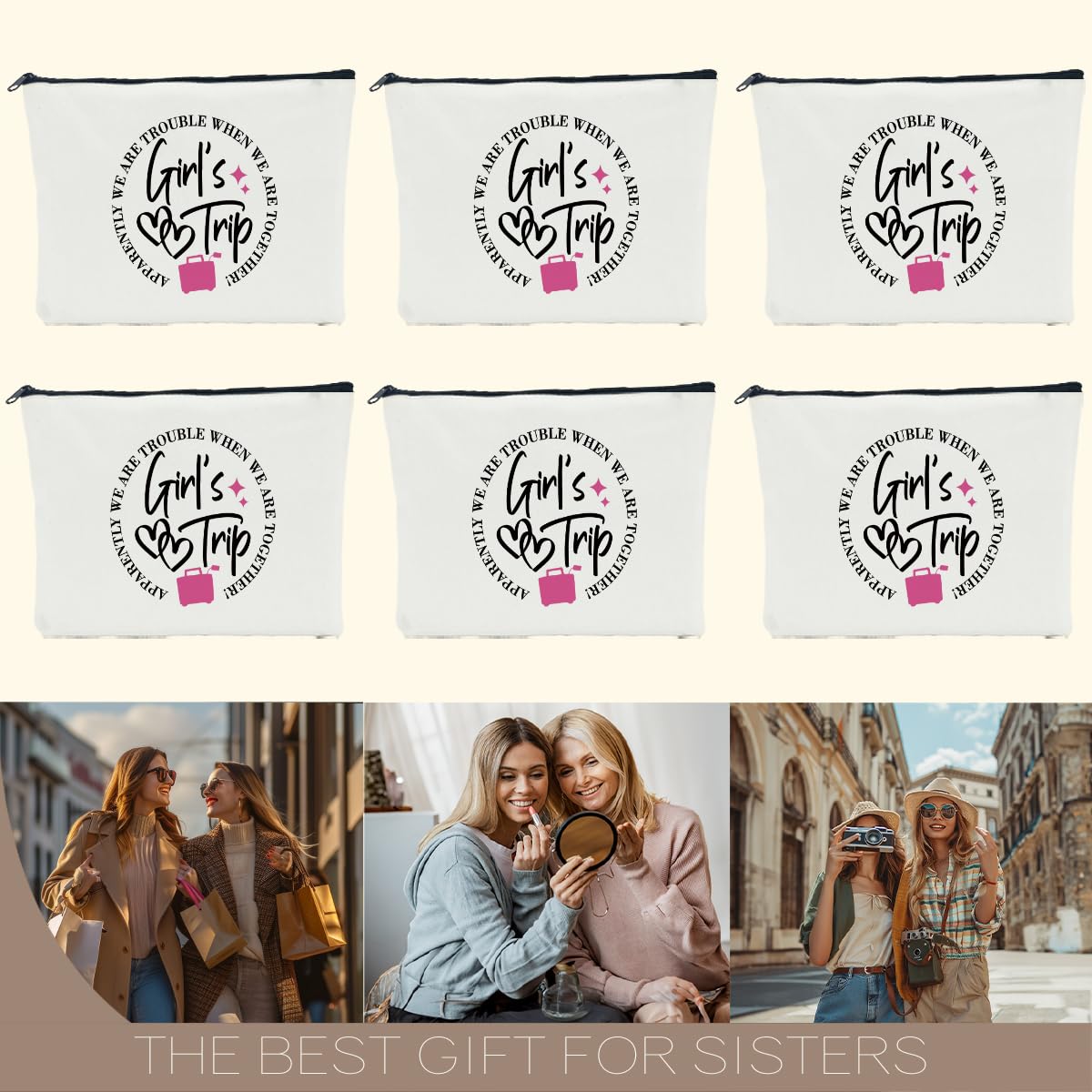 6 Pcs Girls Weekend Gift Set for Women - Makeup Bag, Cosmetic Bag, Coin Purse - Bestie Gifts for Female, Lady, Daughter, Coworker - Perfect for Travel, Vacation, Christmas, Birthday - Ideal for Girls Trips, Spa Days & Beach Getaways