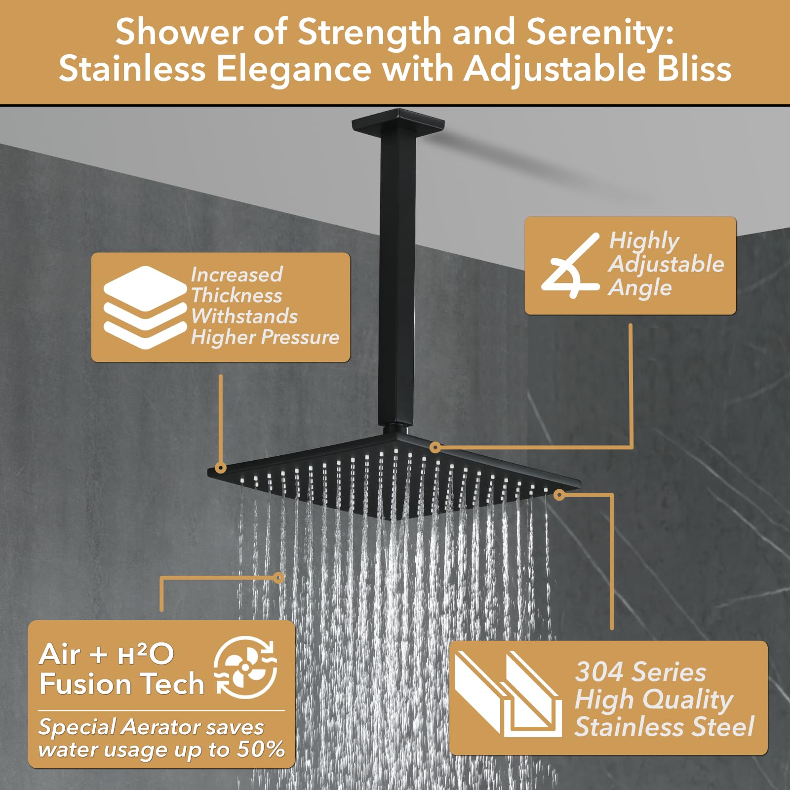VANFOXLE Matte Black Shower Faucet Set - Ceiling Mounted Push Button Diverter with 2-in-1 Handheld Shower & 10 Inch Rainfall Shower Head - Complete Bathroom Shower System for Modern Home & Spa Experience