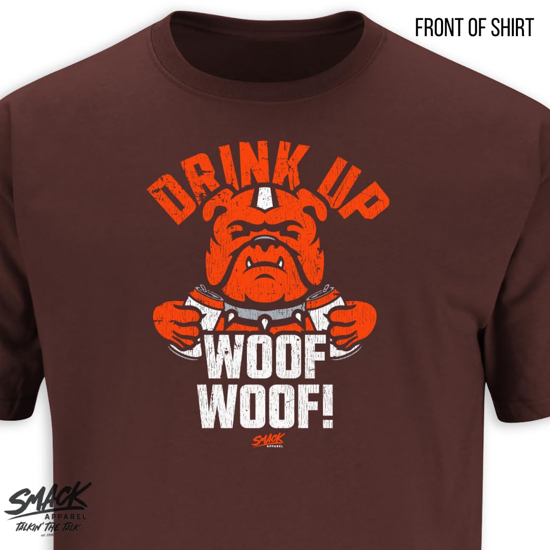 Cleveland Browns Football Fan T-Shirt - Drink Up Woof Woof! Brown NFL Apparel for Men & Women (S-5XL) - Perfect for Game Day, Tailgating & Football Parties