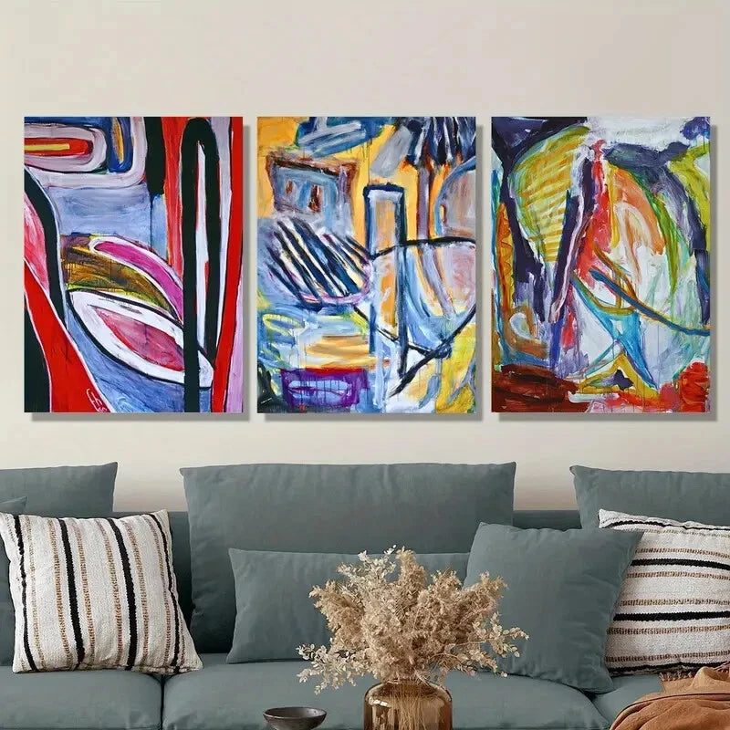 3-Piece Abstract Oil Painting Brushwork Metal Wall Art Prints - Ready to Hang | Modern Home & Office Decor for Living Room, Bedroom, Dining Area