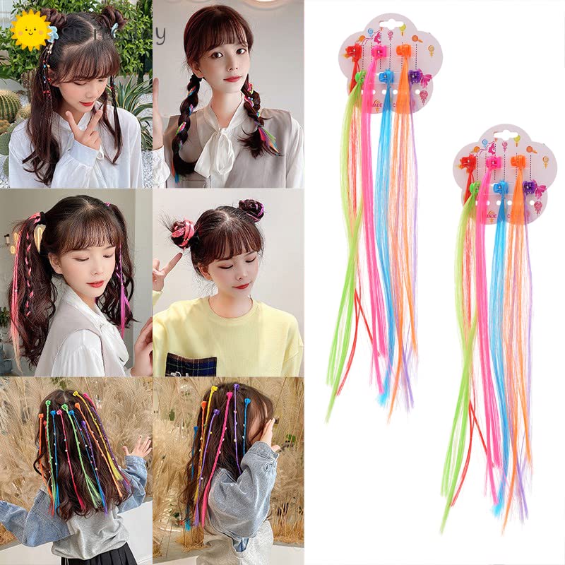 Colorful Kids Hair Clips & Braids - 12PC Hair Extensions for Girls, Party & School Styles