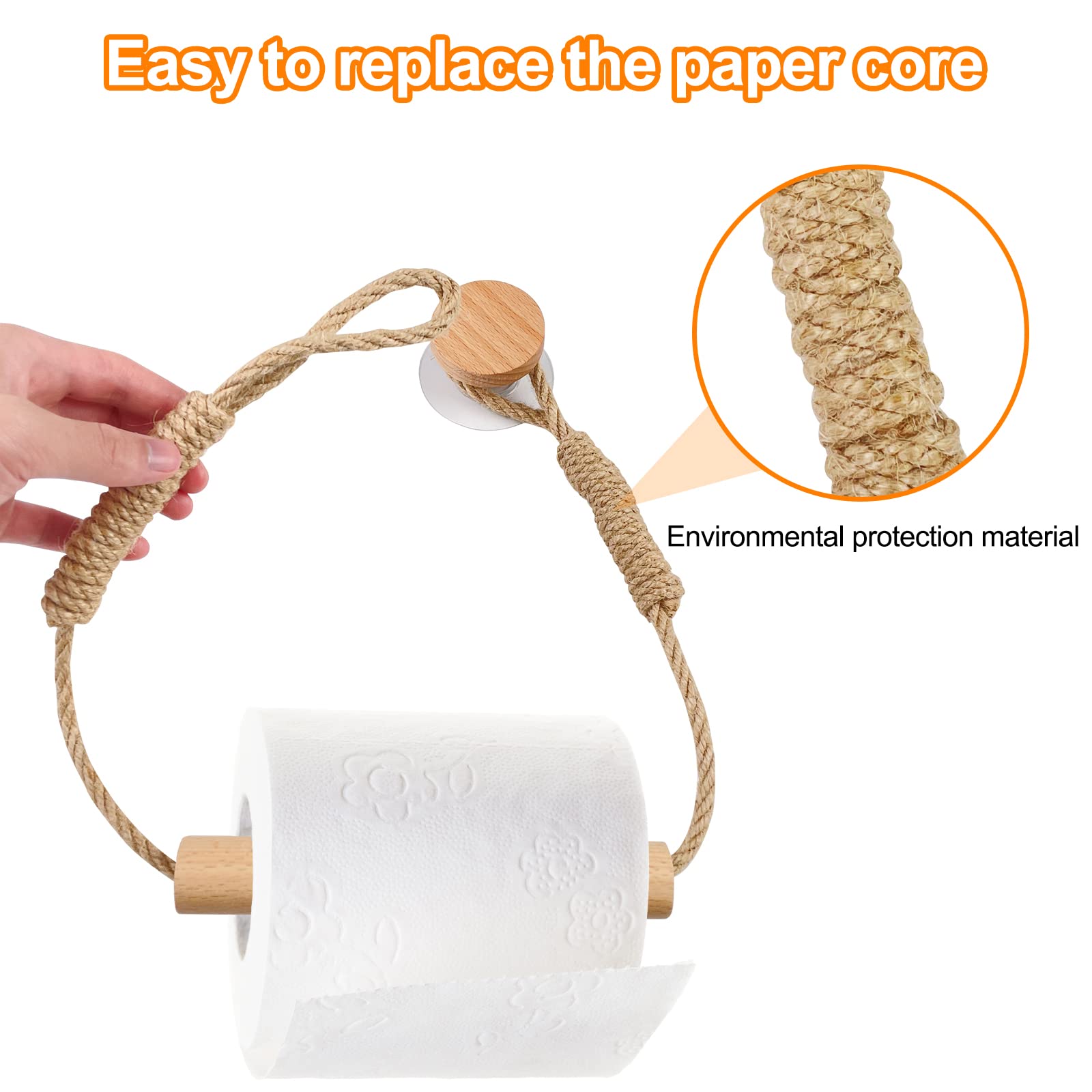 2-Pack Vintage Rope Toilet Paper Holder - No Drill Self-Adhesive Bathroom Tissue Roll & Towel Holder - Perfect for Small Bathrooms, RVs, and Apartments