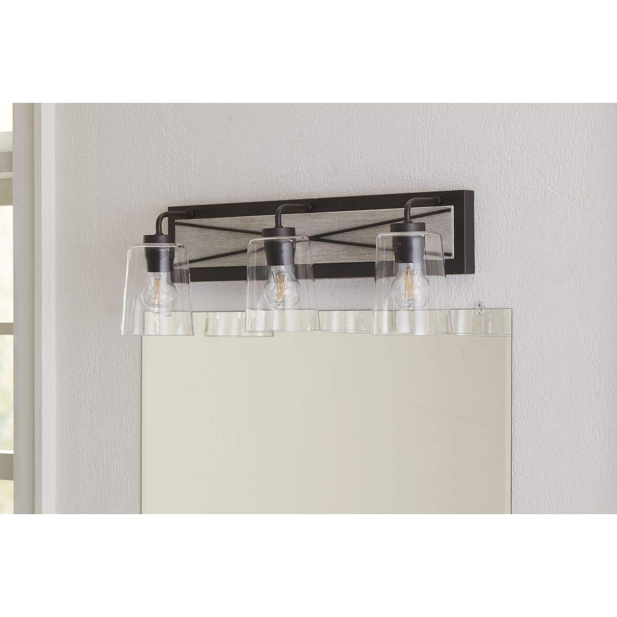 Progress Lighting Briarwood Collection 3-Light Clear Glass Coastal Bath Vanity Light in Graphite & Black - Perfect for Bathroom Vanity, Powder Room, and Coastal Style Home Decor