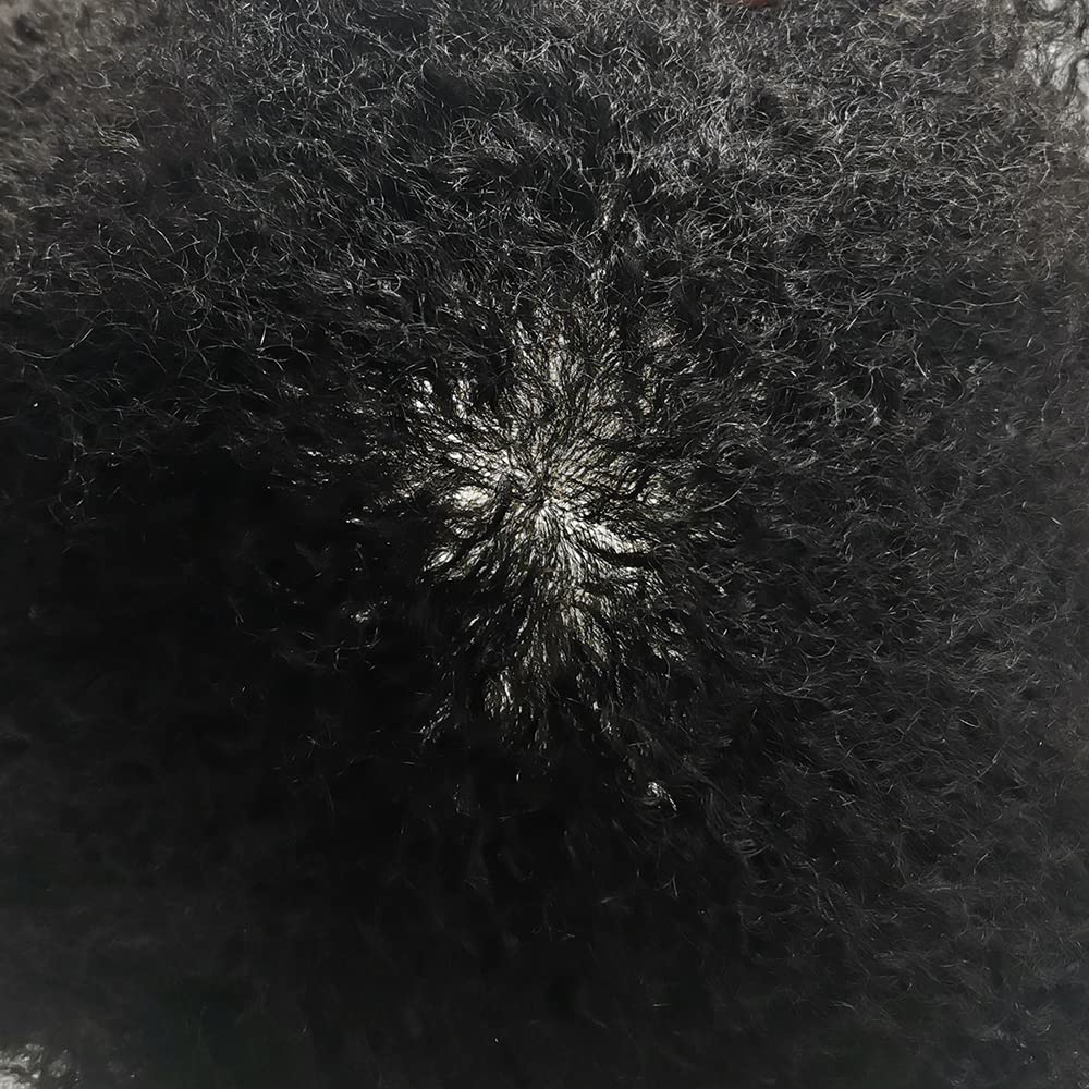 **Afro Curly Men's Toupee - Full Poly African American Hairpiece with Injected PU Skin - Kinky Curly Wigs for Black Men (8x10, Jet Black -10mm) - Perfect for Daily Wear, Cosplay & Special Events**